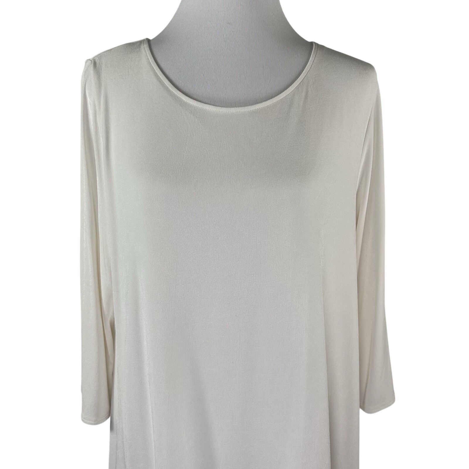 Chico’s Travelers Cream Tunic Shark Bite 3/4 Tie Sleeve Scoop Neck Womens 2 US L