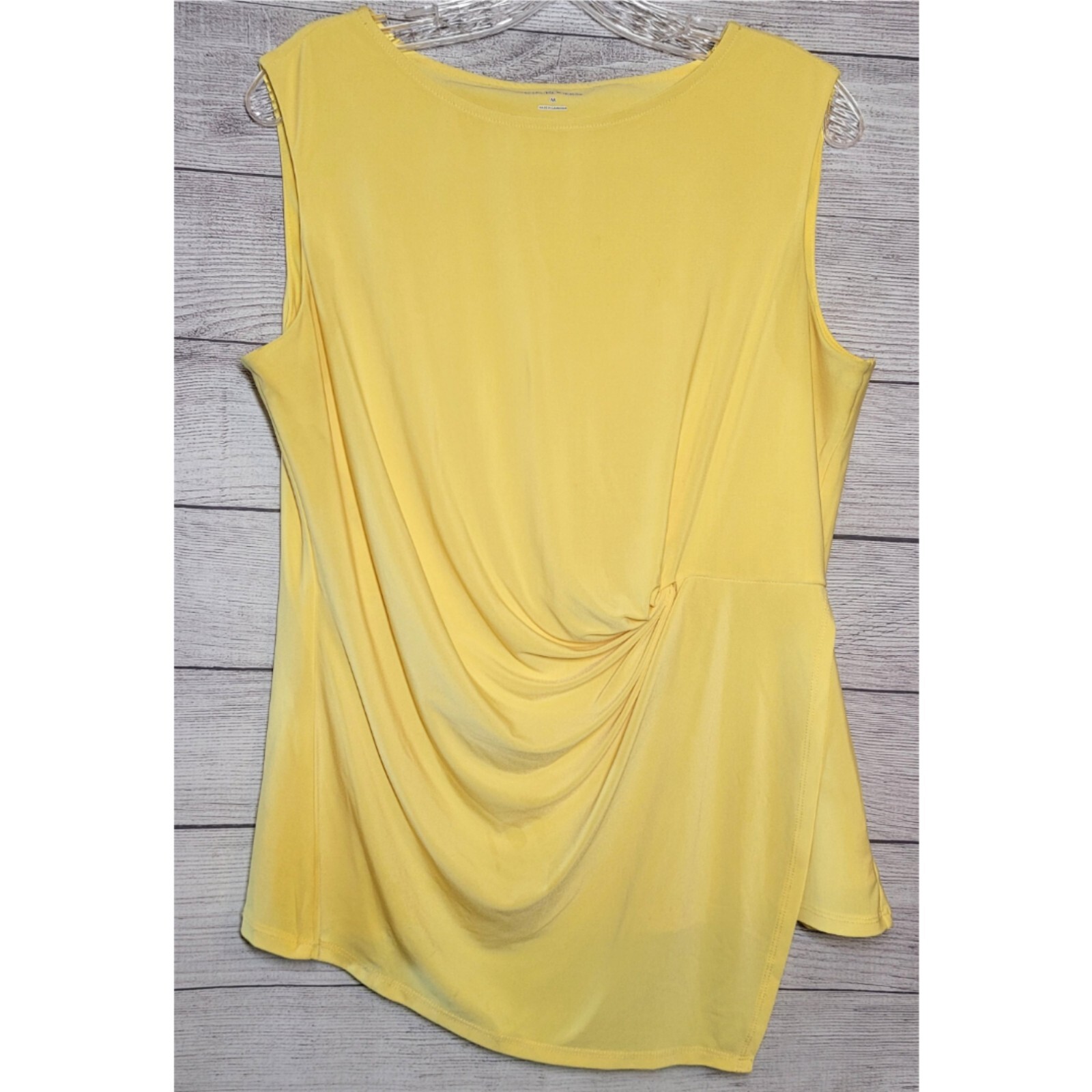Kim Rogers Top Size M Yellow Twist Detail Asymmetrical Hem Blouse Work Business