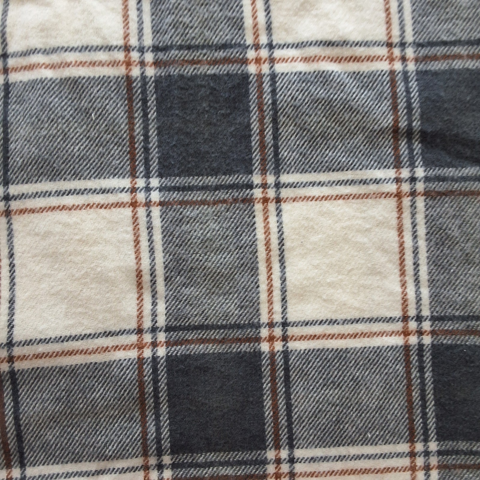 Arizona Womens Oversized Gray/Cream/Brown Flannel Shirt Contrast Hoodie Sz L/X.L