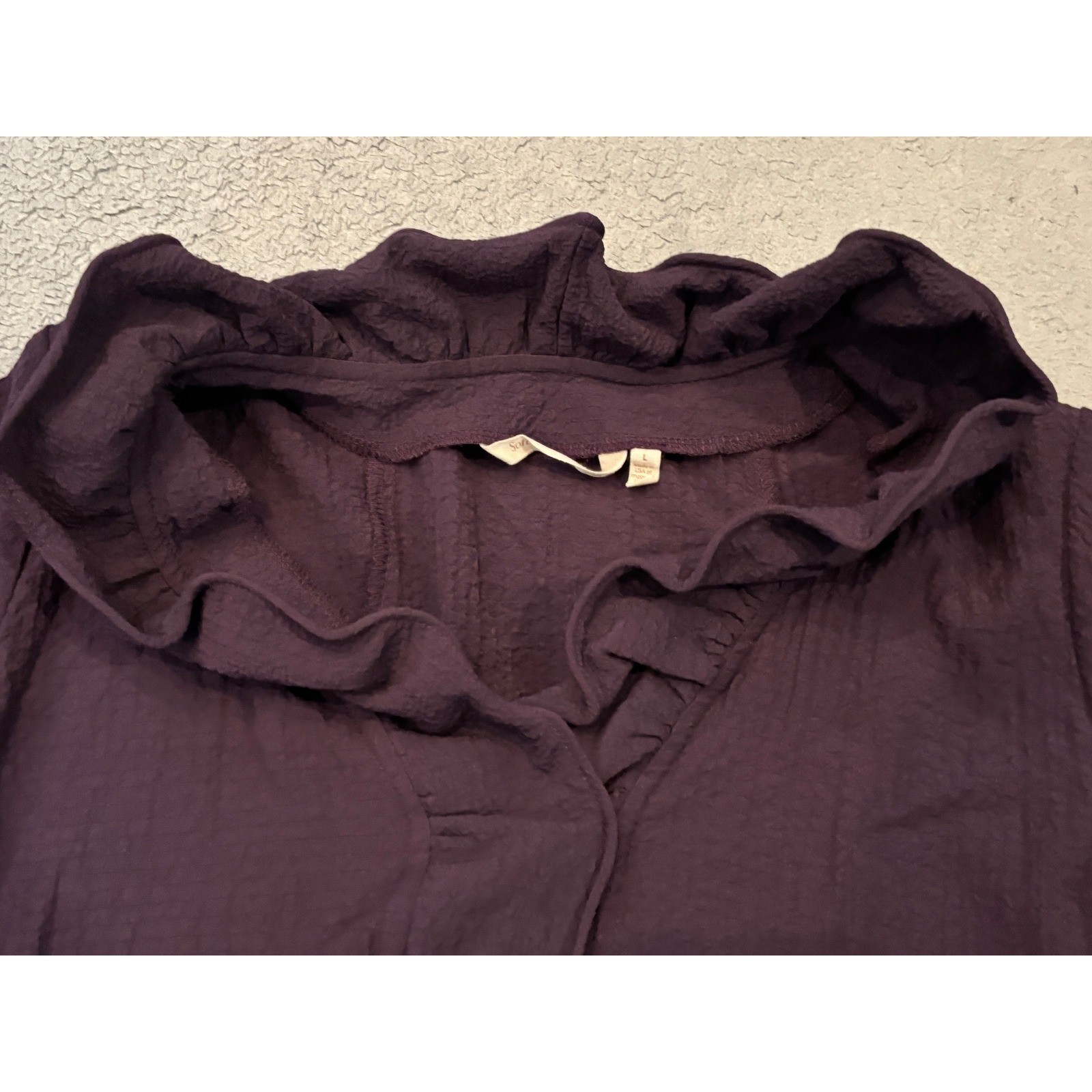 Soft Surroundings Purple Ruffle Tunic Top Wired V-Neck 2BV51 L Large
