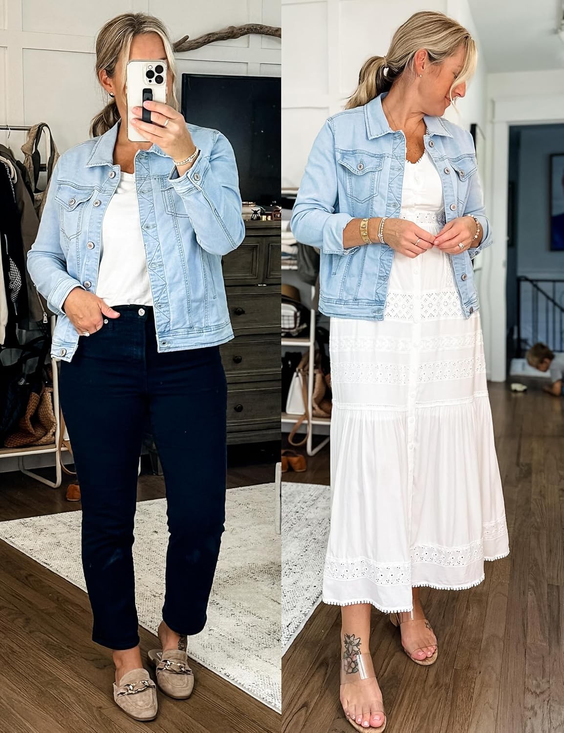 Women Basic Button Down Stretch Fitted Long Sleeves Denim Jean Jac