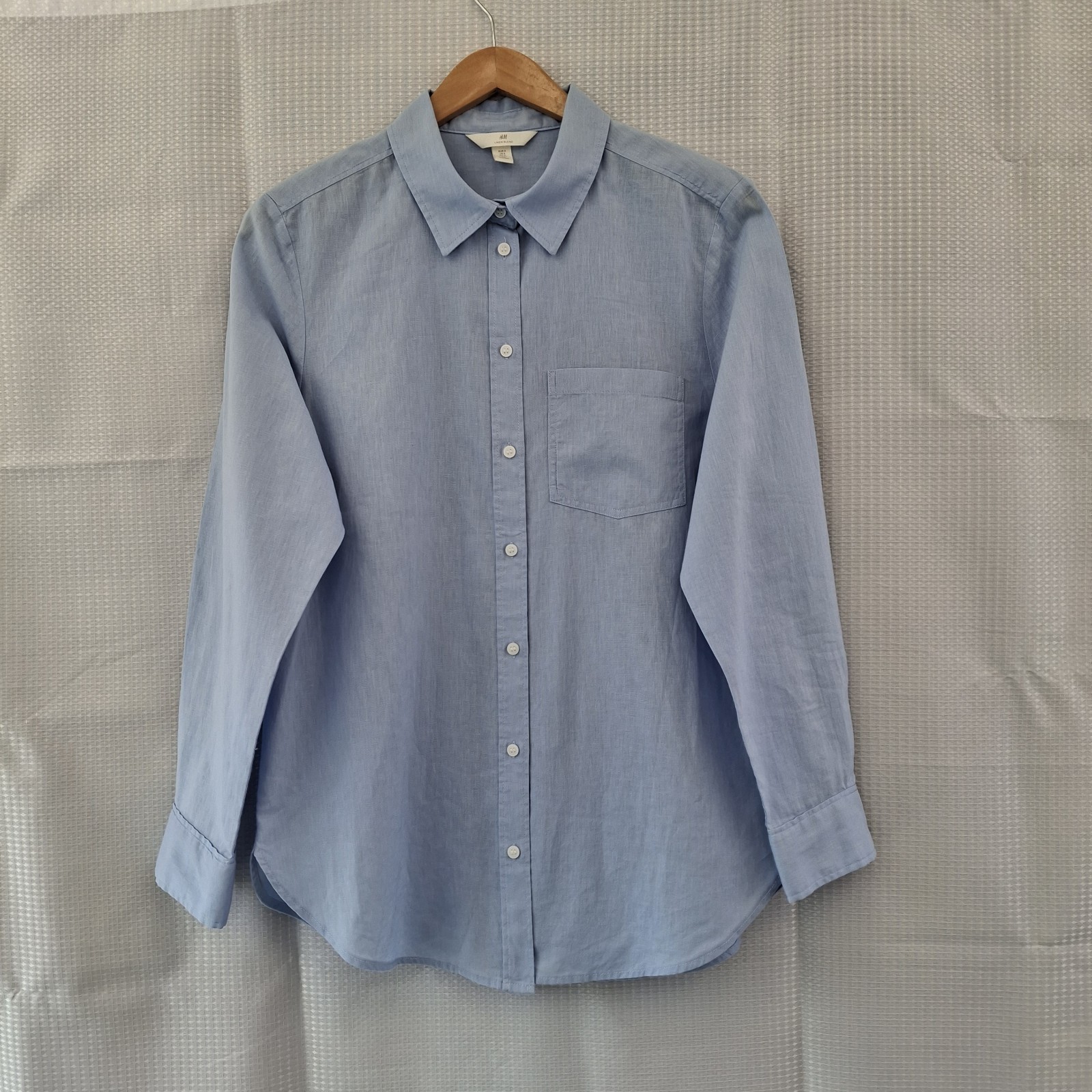 H&M Top Small Pale Blue Linen Cotton Blend Shirt Blouse Worn Once
