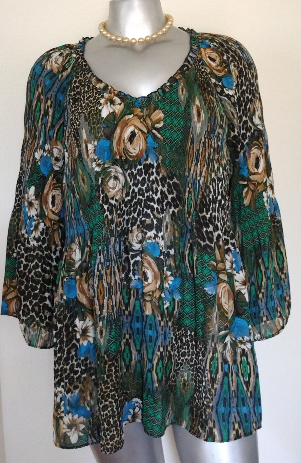 Ninety Clothing Co. ACCORDION PLEAT BLOUSE TOP TUNIC Size 2X RAGLAN FLARE SLEEVE