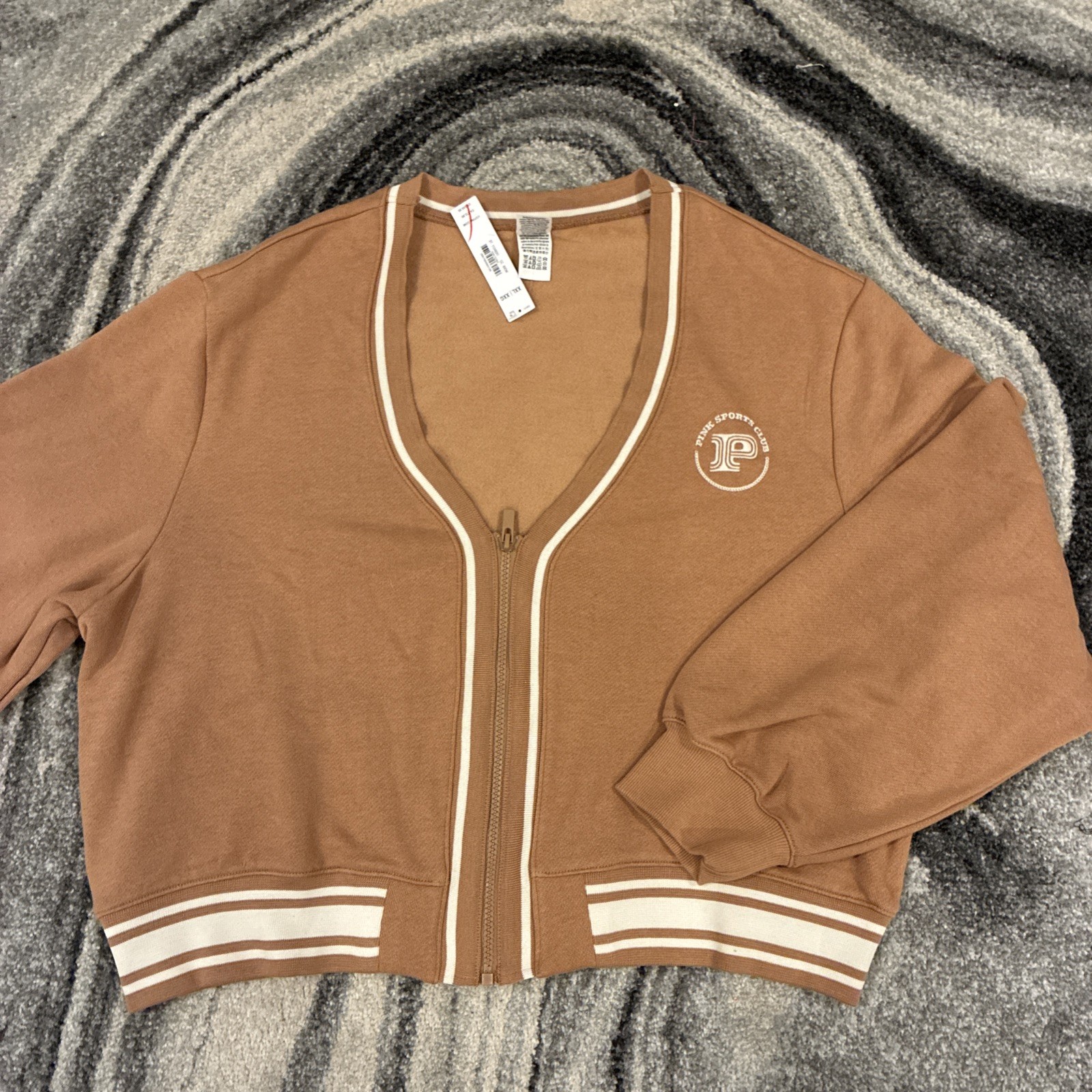New Victoria’s Secret Pink Knit Top (XXL) Jacket Logo Toffee Zip NWT