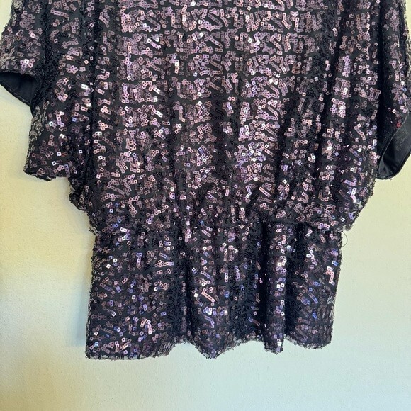 Xscape Black Beaded Purple Square Blouse Top Sz 10 Party Evening Cocktail Fancy