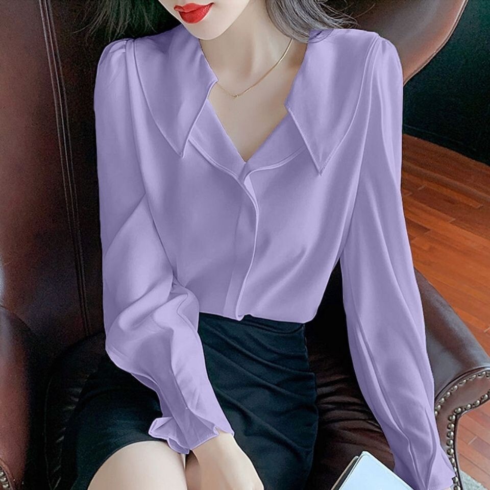 Fashion Korean Womens Puff Sleeve Chiffon OL Career Business Tops Shirts Blouse