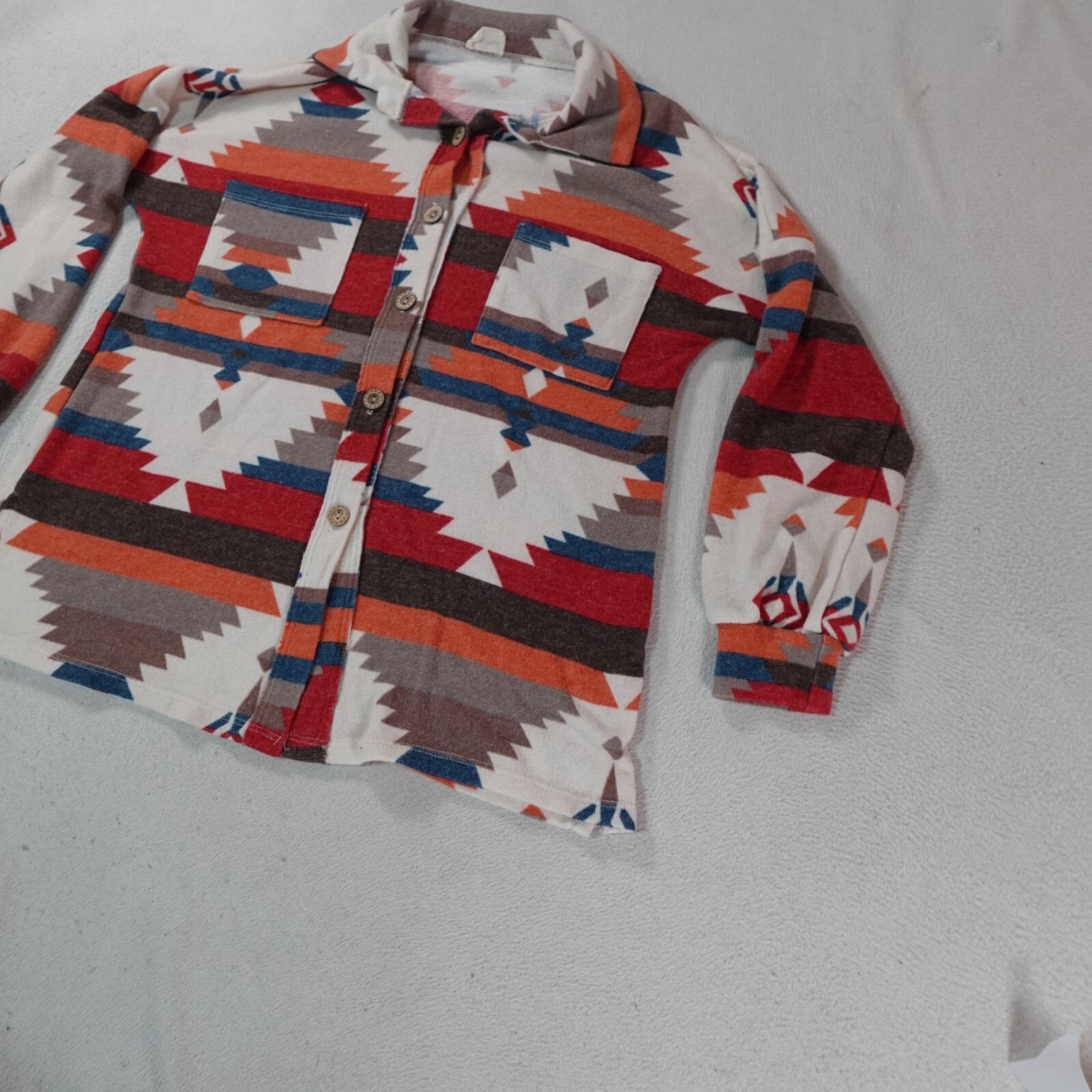 Aztec Cardigan Shirt Small Red Southwest Outdoor Hike Camp Hippie Western