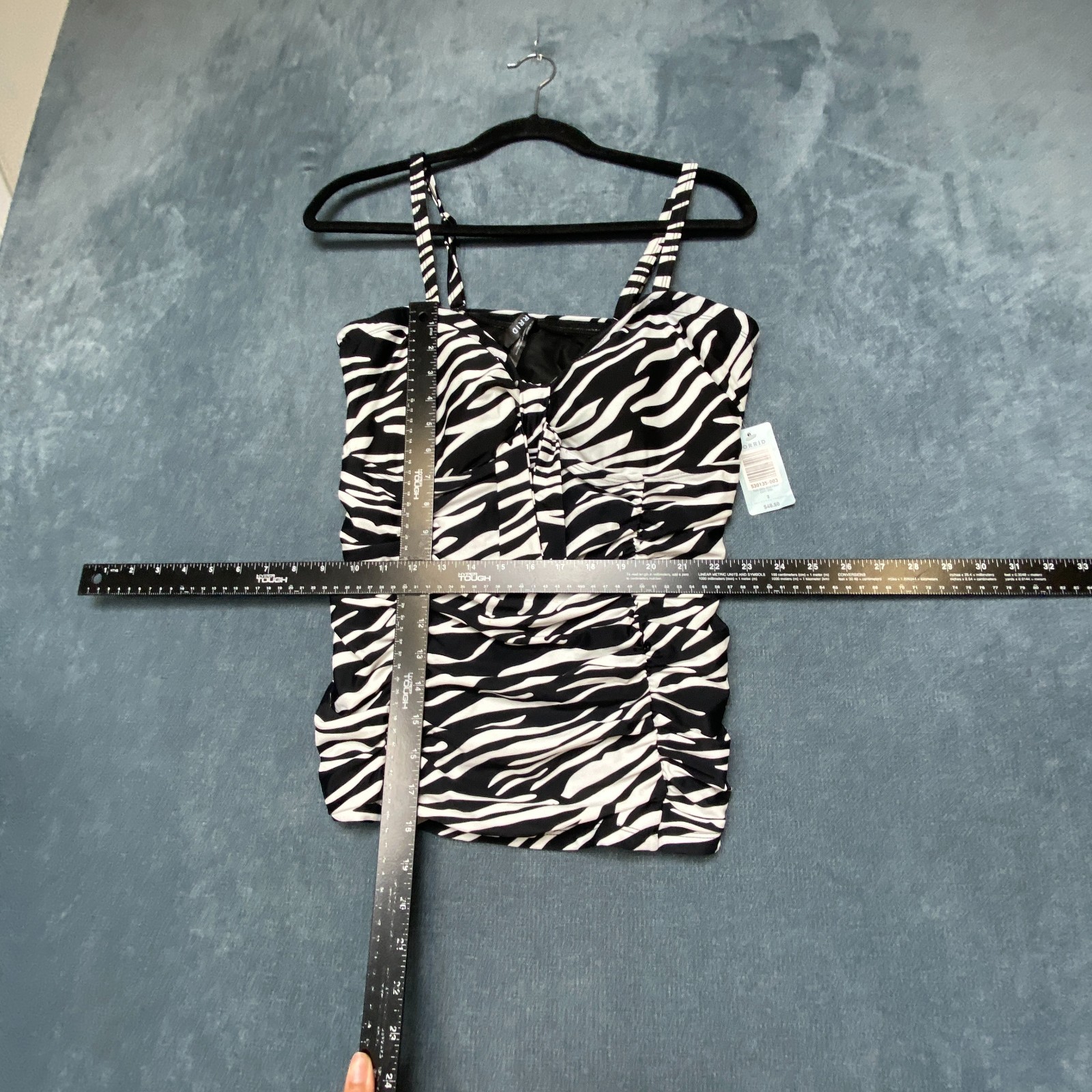 Torrid Tankini Top Womens 2 Black White Zebra Print Sleeveless Ruched Bow Front