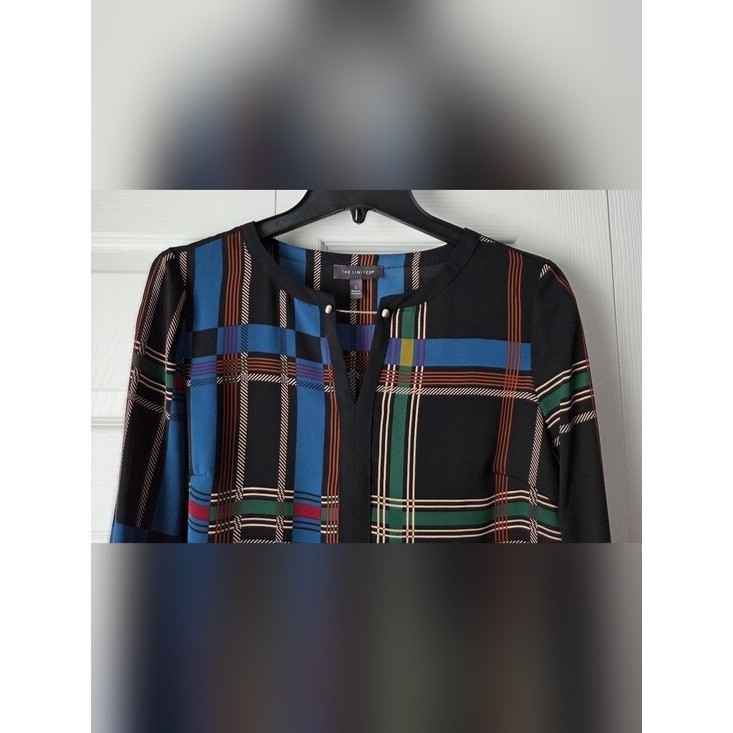The Limited Black Plaid Split-Neck Blouse Size S