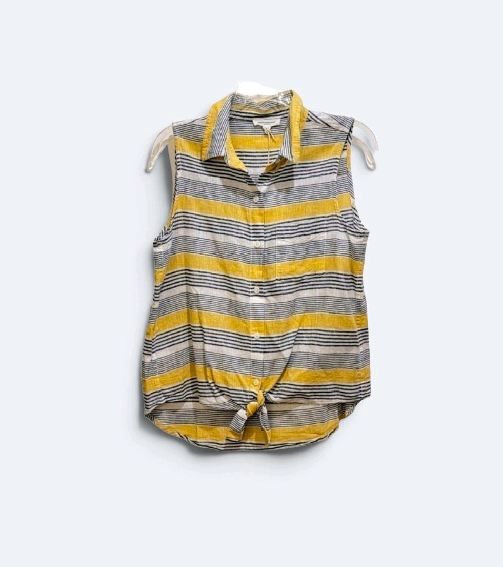 BeachLunchLounge Janera Sunshine Striped Tie-Front Linen Sleeveless Top S NWT