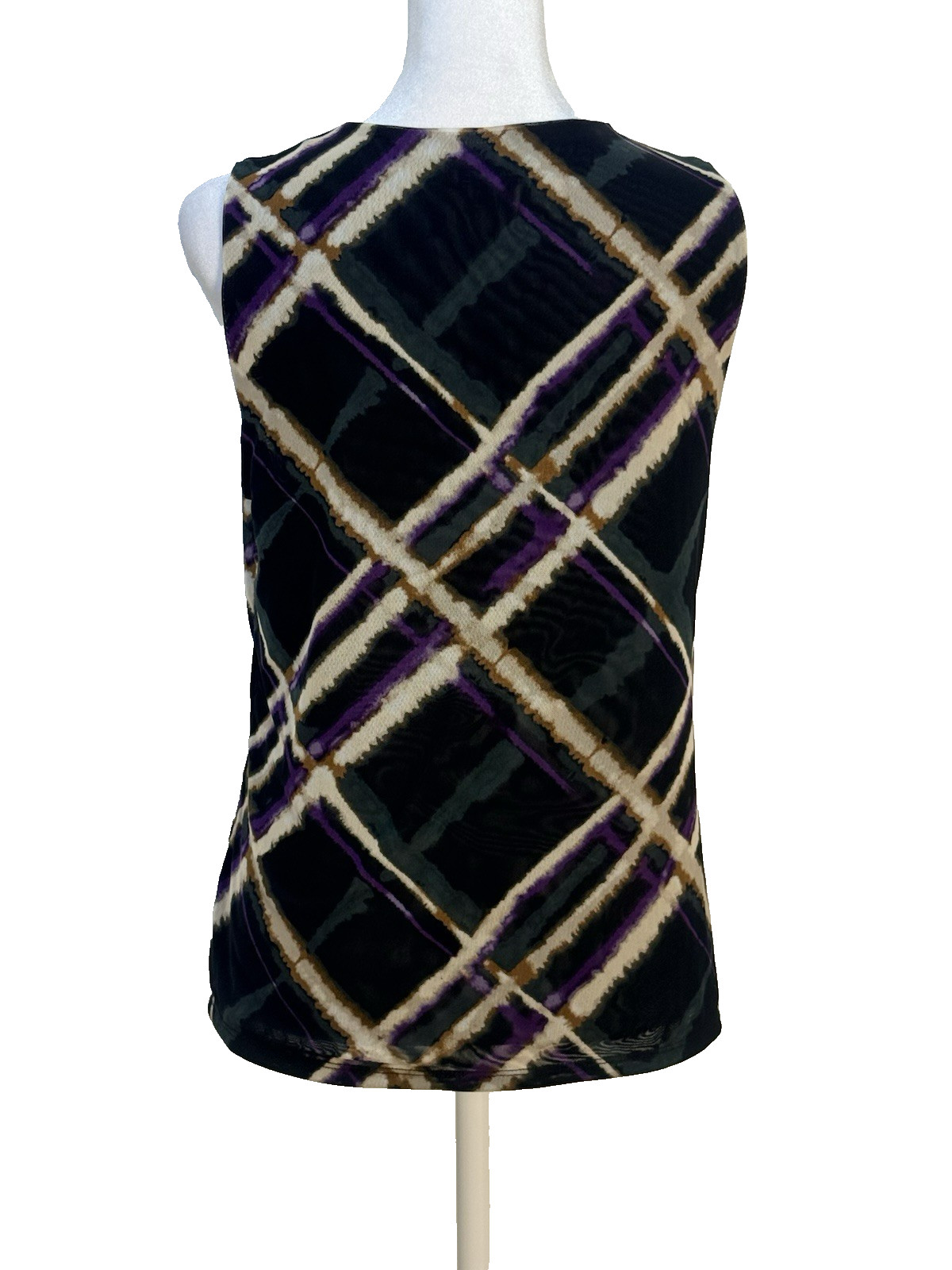 Chico’s Top Size 1 Black Green Purple Geometric Print Sleeveless Lined Shell