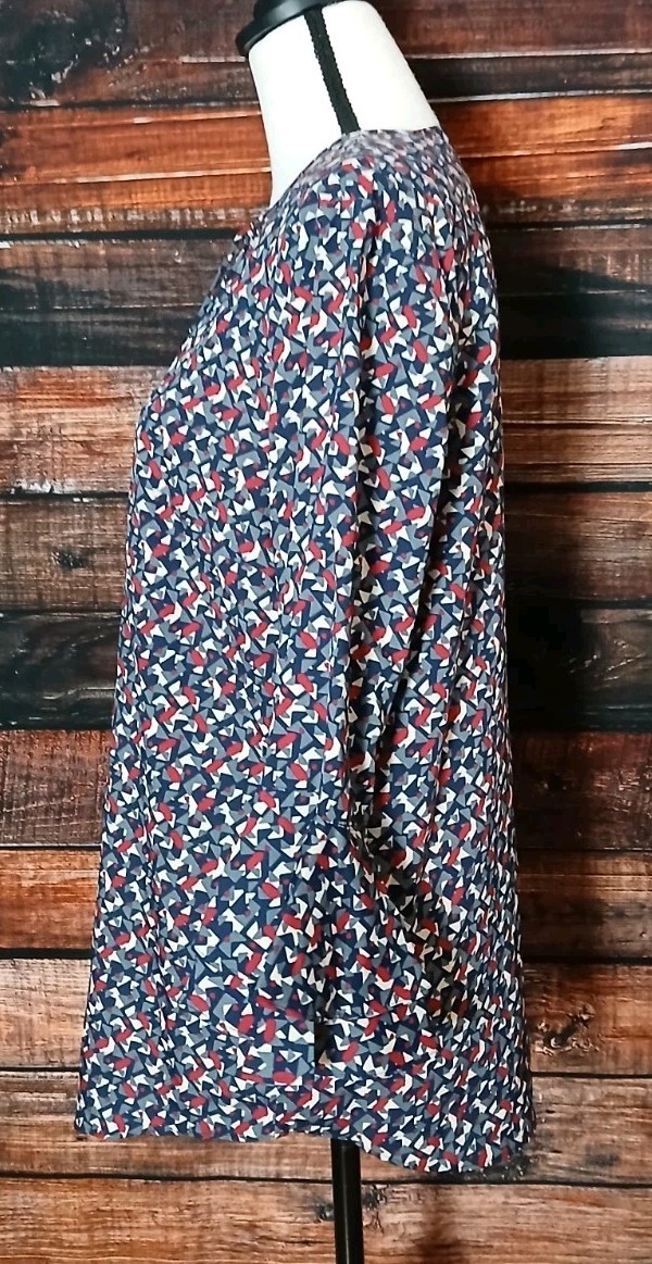 Lauren Ralph Lauren Top Blouse Size M Bell Cuff Tie Front Tunic Geometric