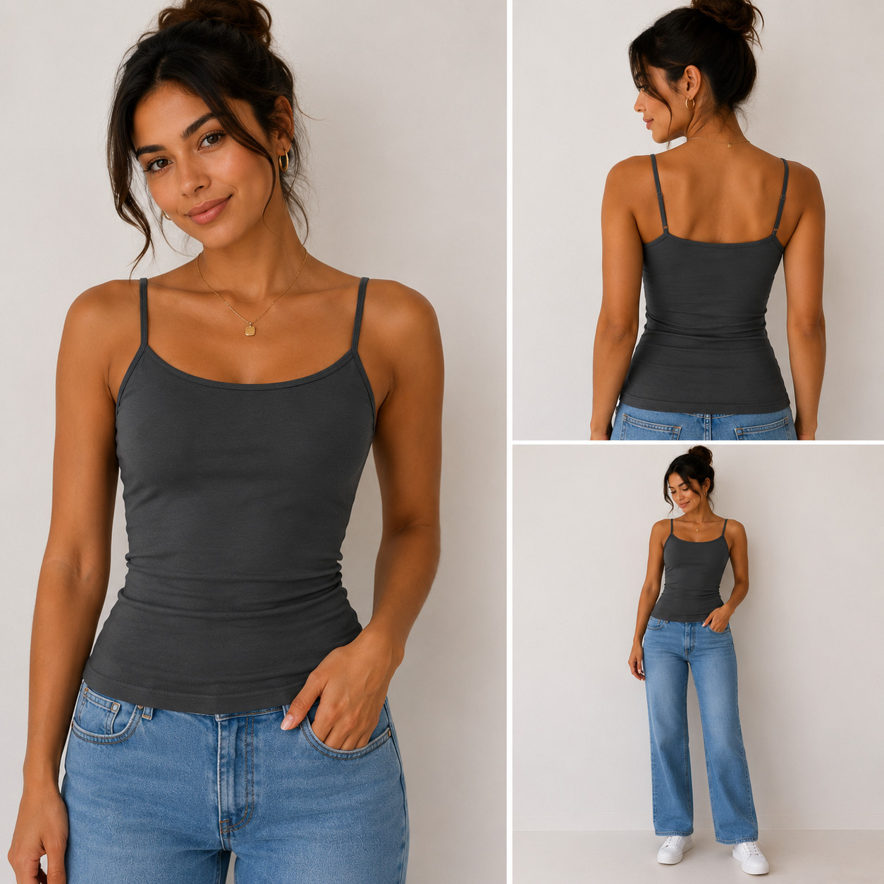 Solid Adjustable Spaghetti Strap Camisole Basic Plain Tank Top Cotton ONE SIZE
