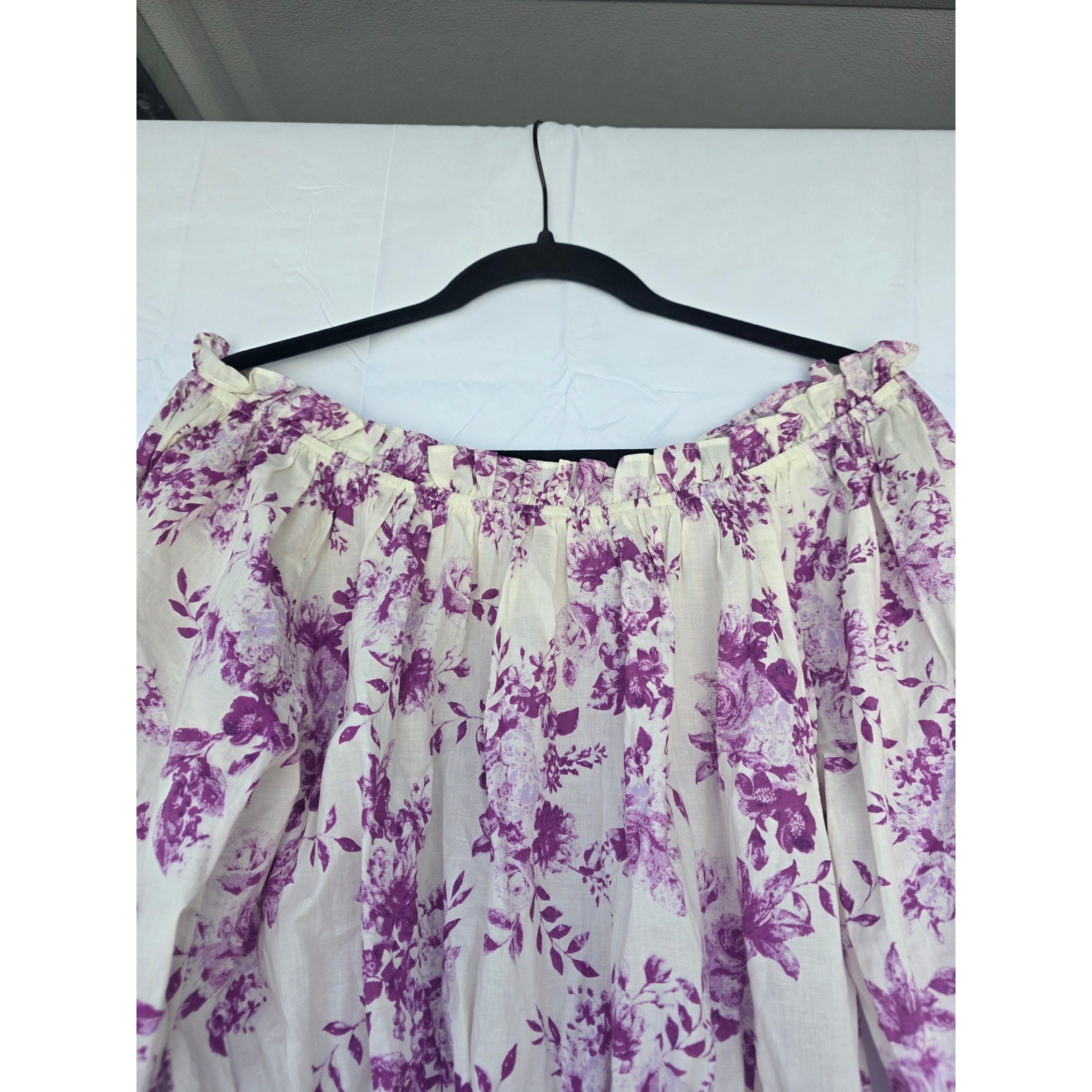 Flying Tomato Purple Floral Off The Shoulder Smocked Peplum Blouse Cotton Medium