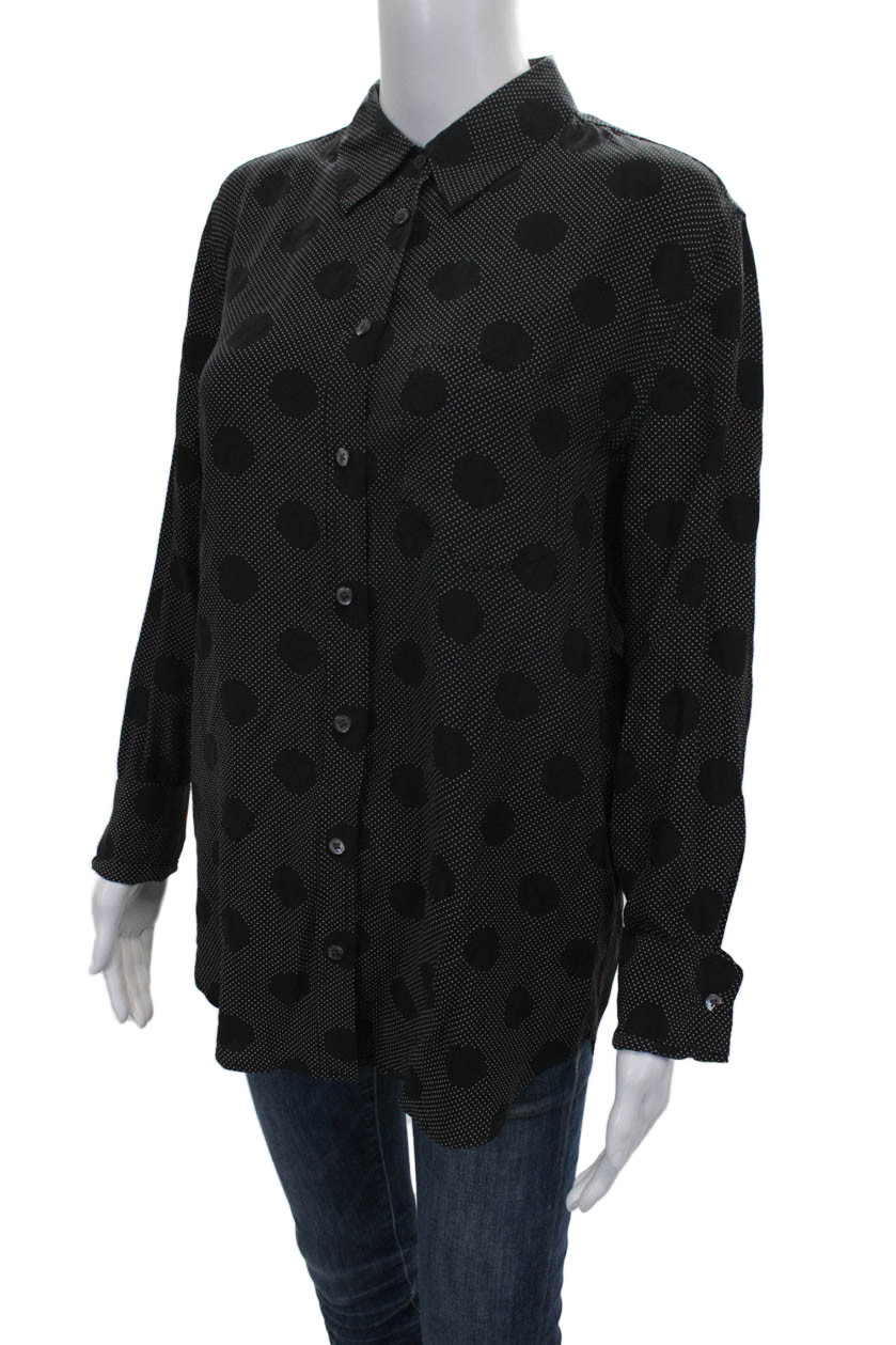 Equipment Femme Women Silk Spotted Collared Long Sleeve Blouse Size S