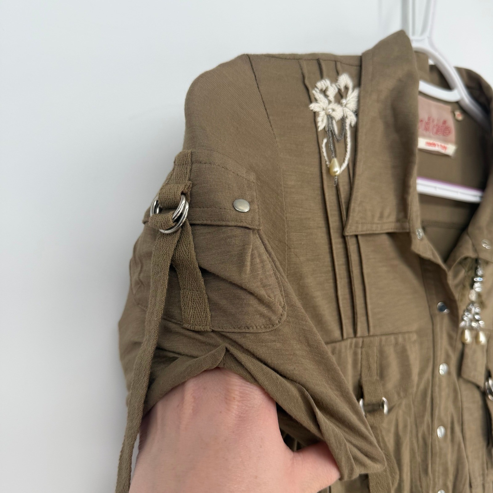 Trust Toilette Top Women M Brown Embellished Utility Safari Military Avant Garde