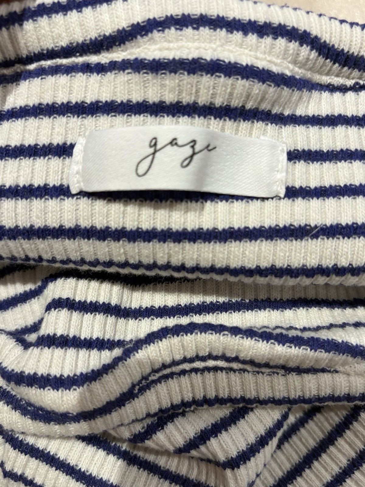 Gaze Blue/White Striped Ribbed Knit Strapless Stretch Tube Top
