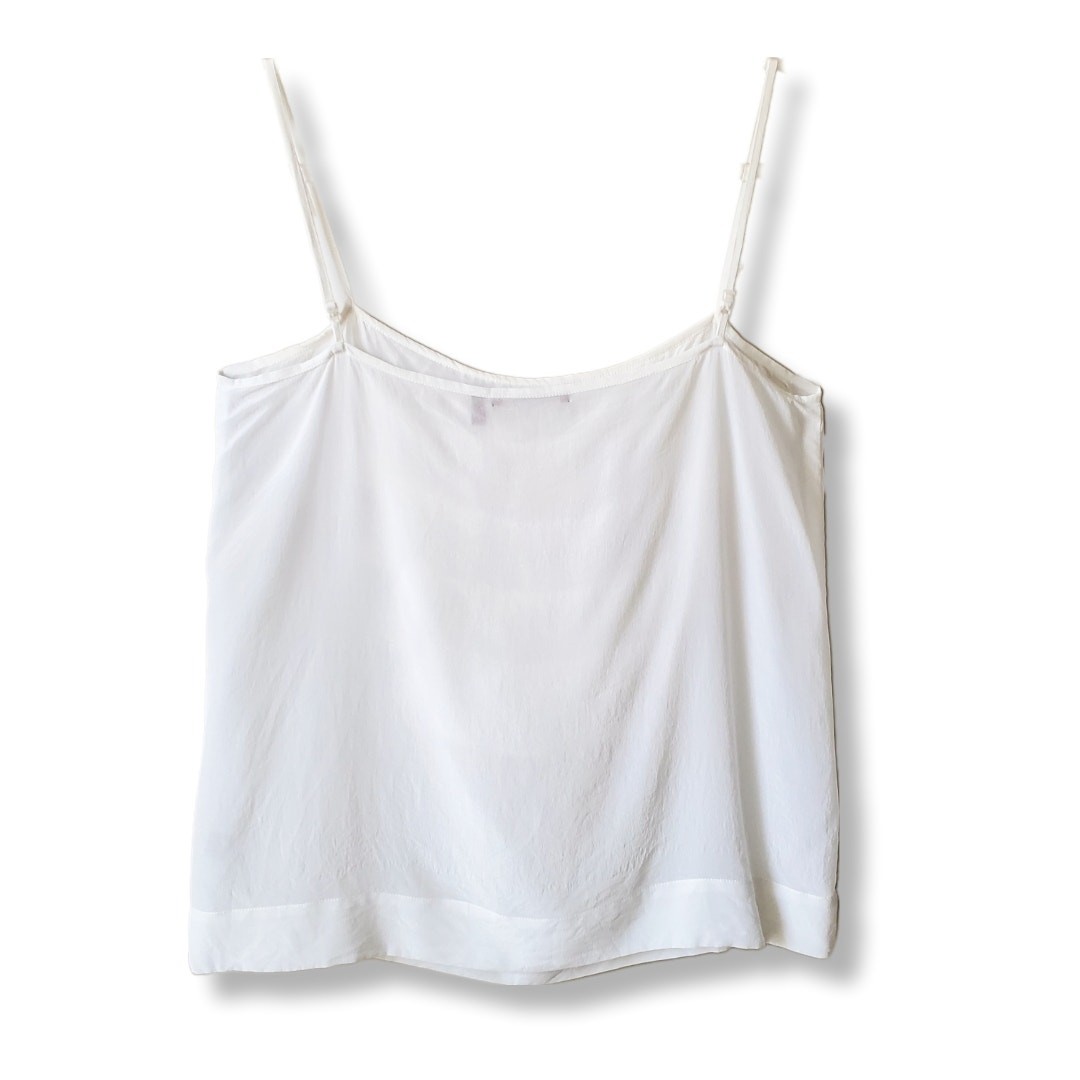 Women America 525 Ivory Silk Ruffle Cami Top M Ladylike Coquette Dainty Delicate