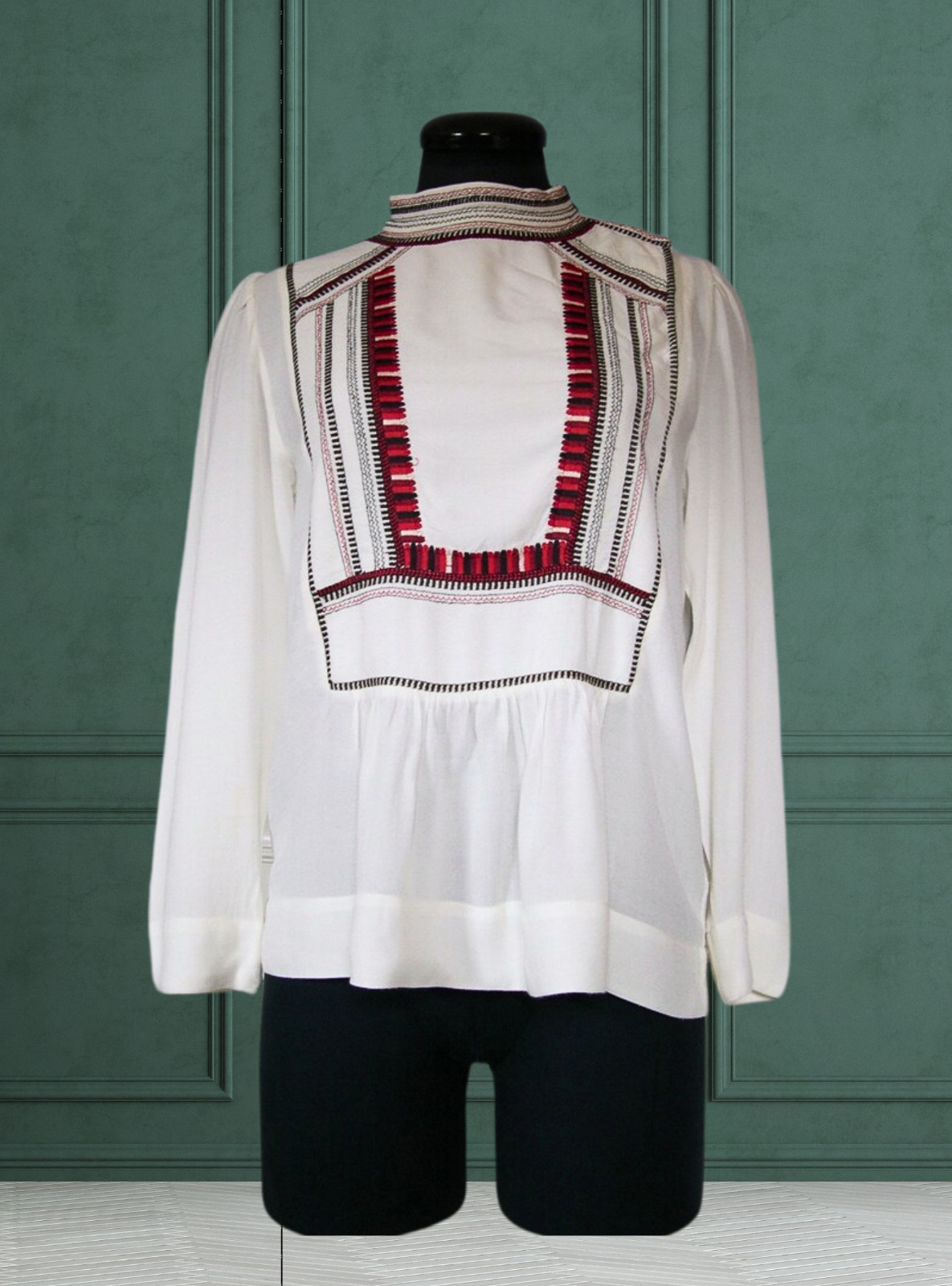 Isabel Marant Etoile Cerza Blouse: Ivory Embroidered Top, Size 34