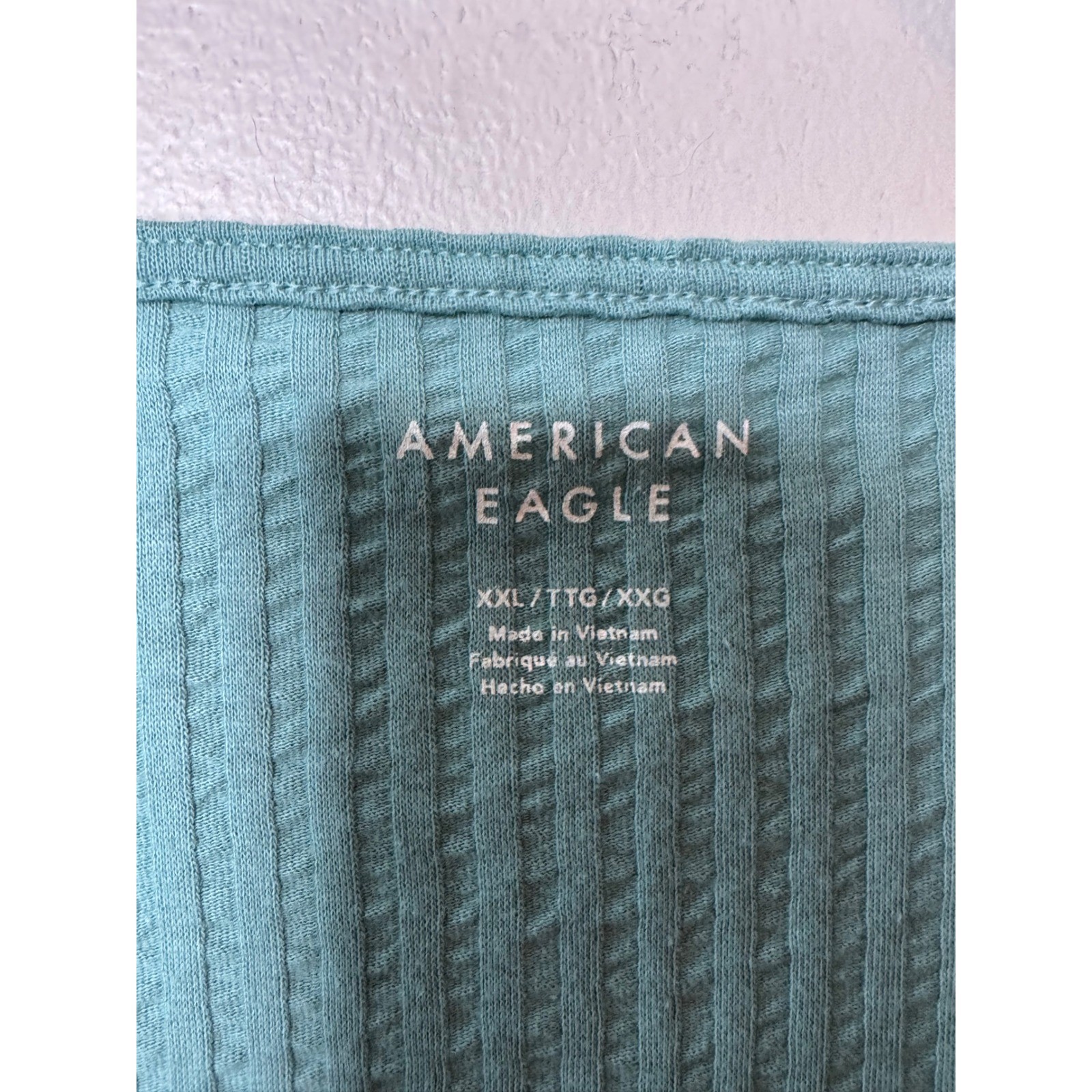 American Eagle Teal Green Ribbed Ruched V-Neck Crop Tank Top