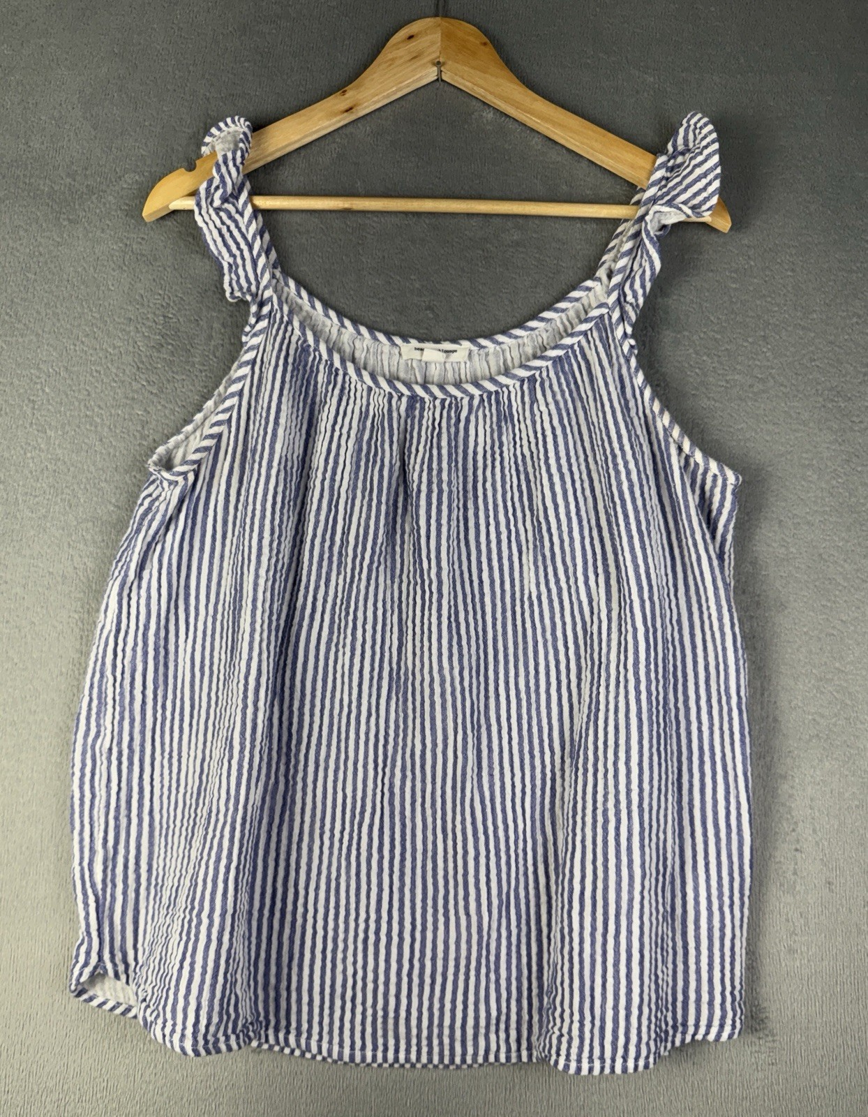 Beach Lunch Lounge White Blue Striped Blouse Sleeveless Large Coastal Nautical