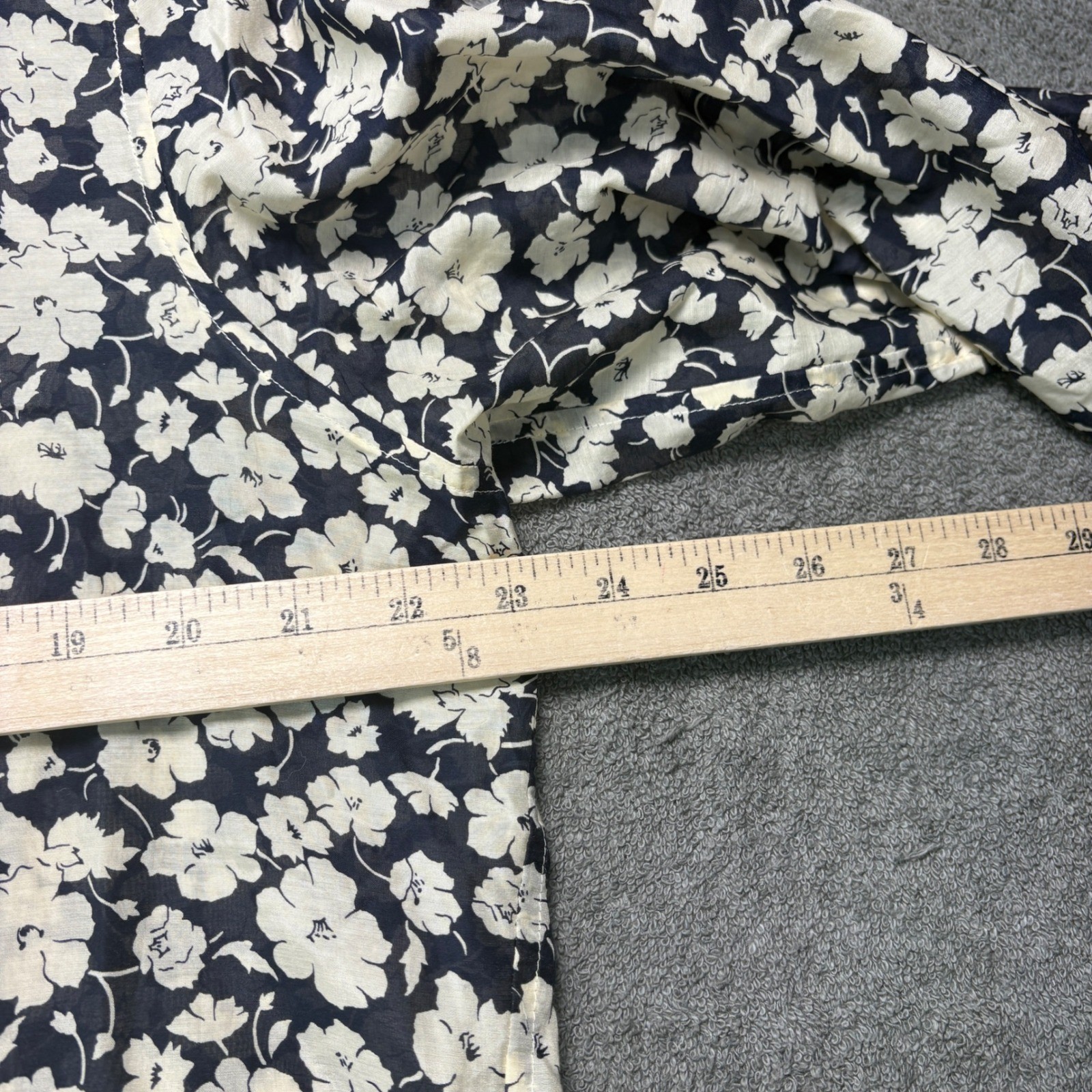 Lauren Ralph Lauren Blouse Womens XL Navy Floral Button Up Cotton Silk Blend