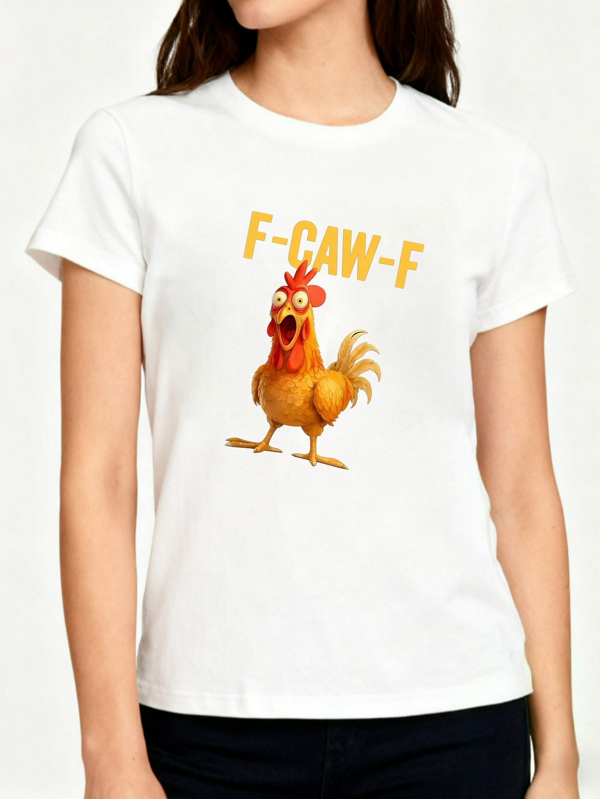 Funny F-CAW-F Rooster Graphic T-Shirt Humorous Casual Polyester Tee Women’s Top