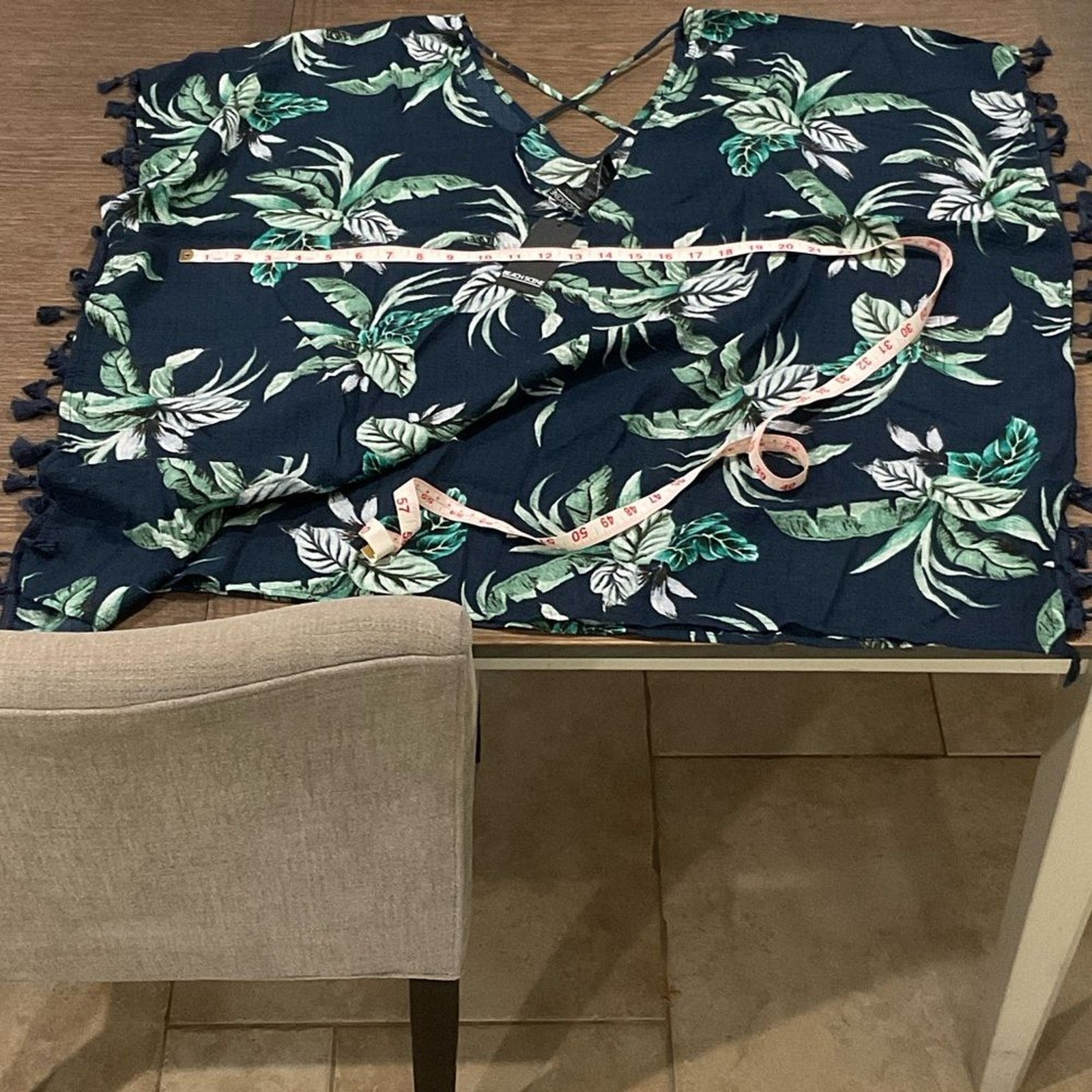 Beach Navy Tropical V-Neck Tie-Sleeve