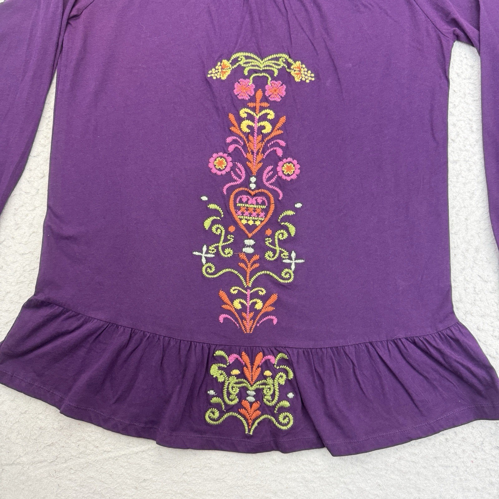 RXB Tunic Womens Medium M Purple Floral Embroidered Long Sleeve Cotton Boho