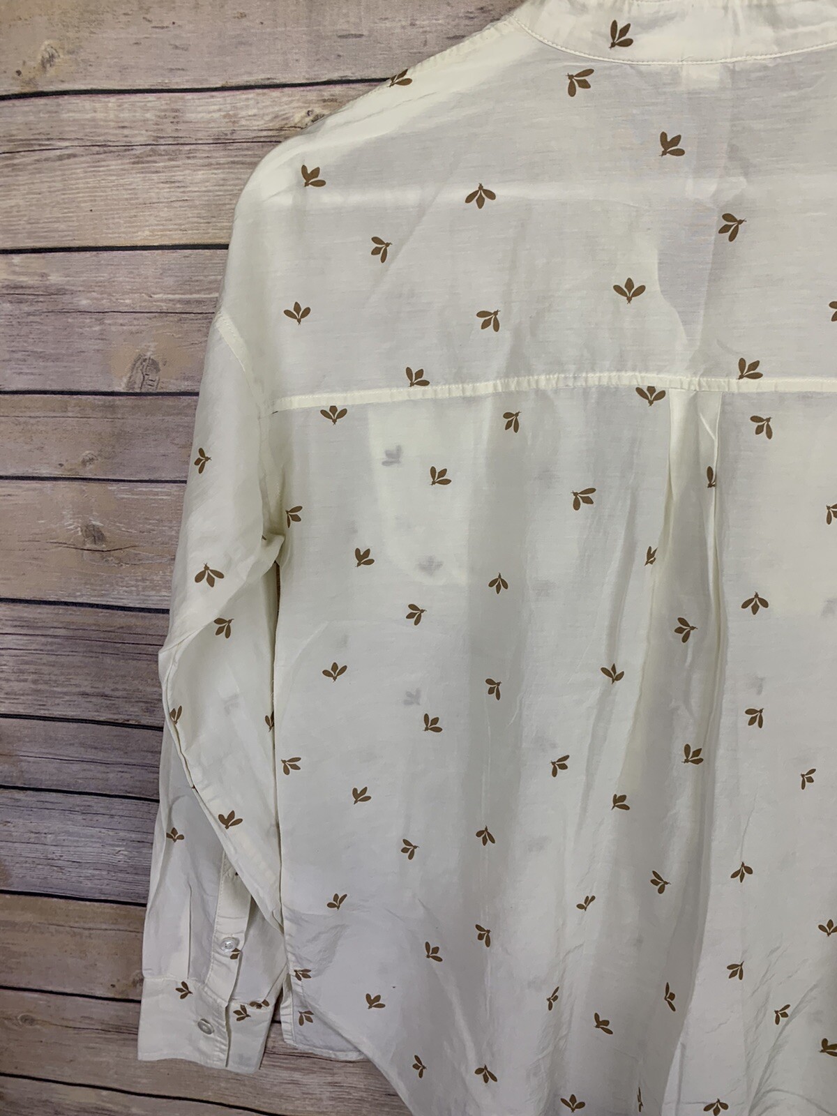 Lands End Canvas Womens 2 Popover Blouse Silk Blend Cream Tan Floral