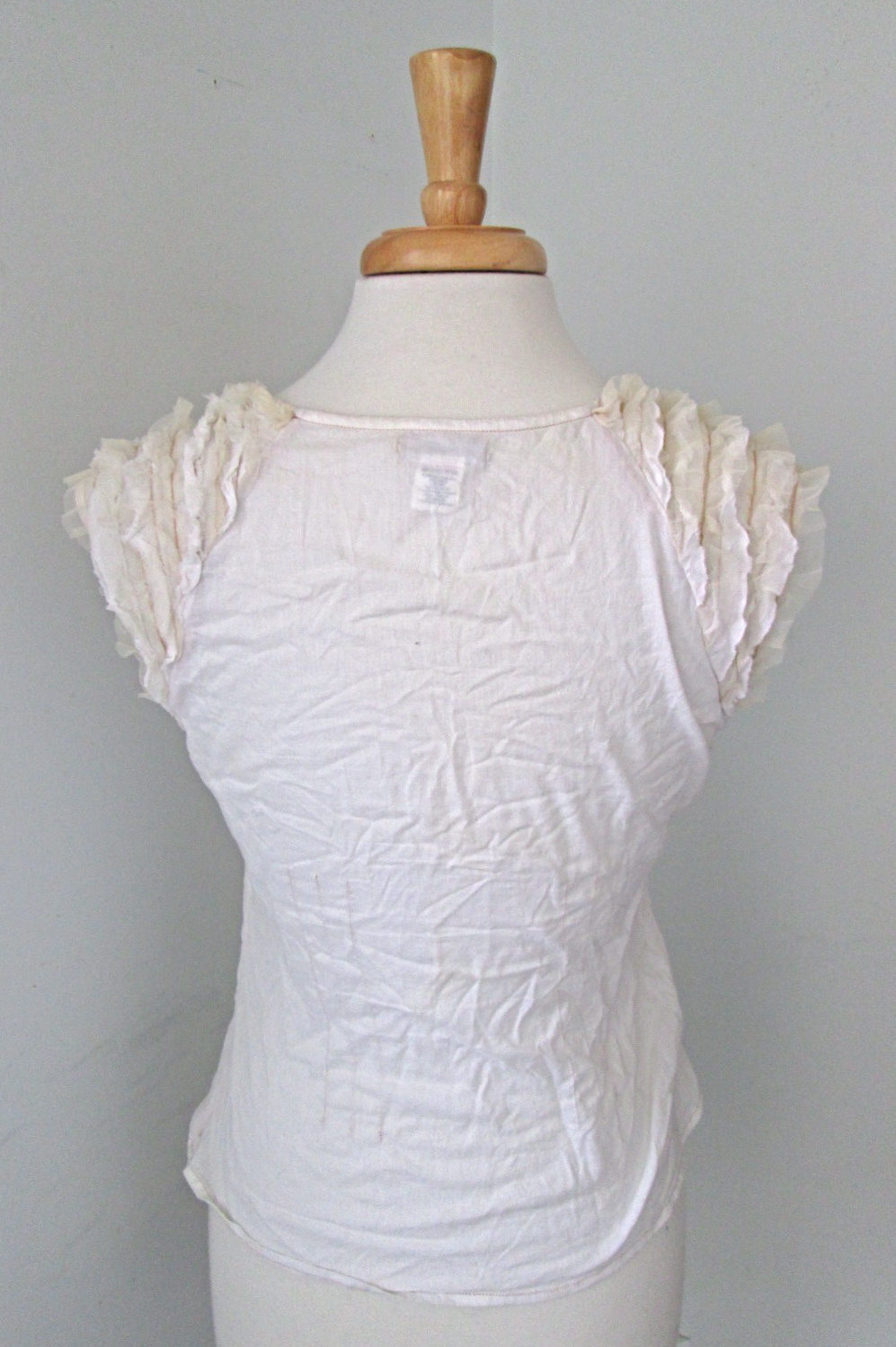 Lux boutique cream flowers leaves appliques tulle trim shirt top Sz 9