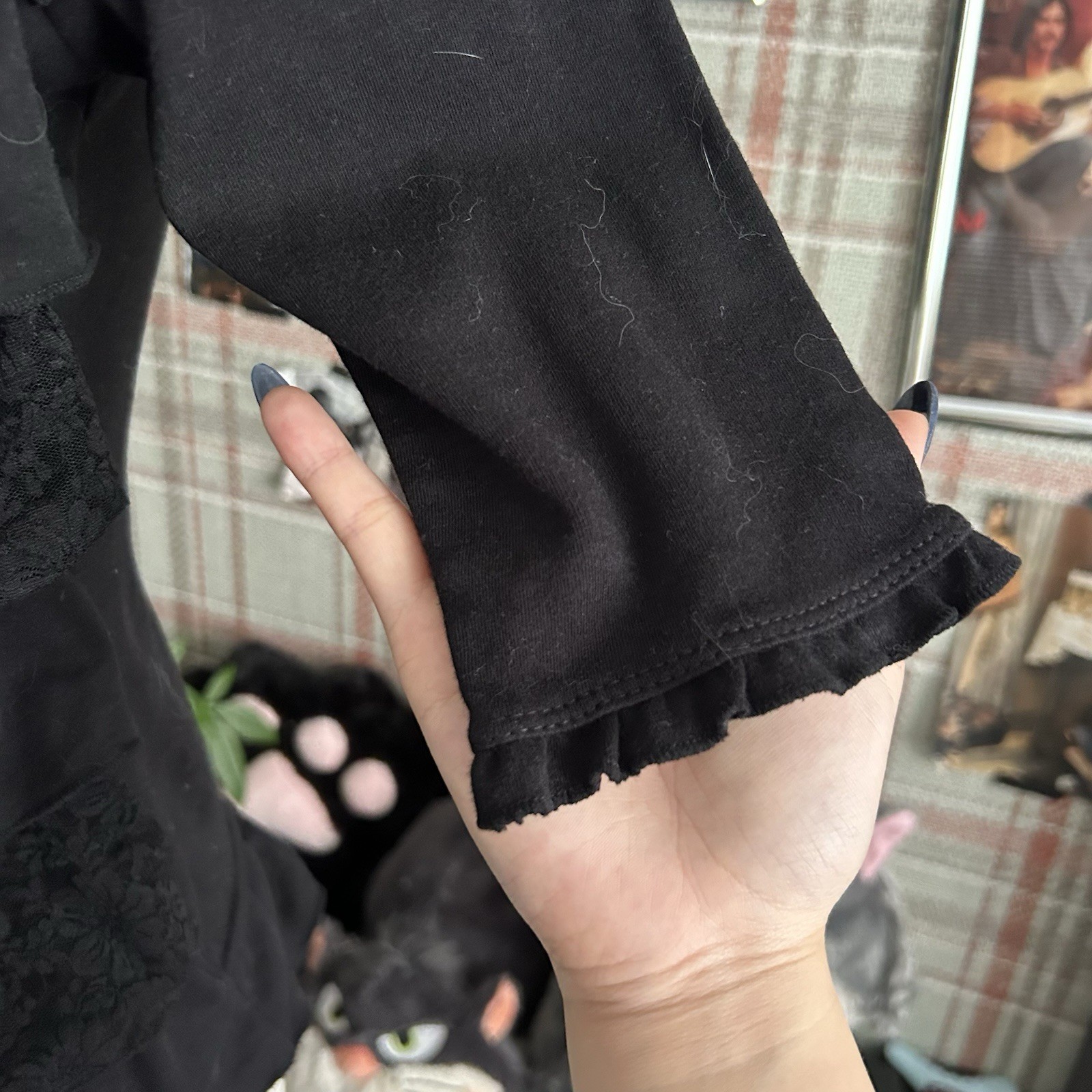 Black Tiered Ruffle Top Lace Layered Blouse Elegant Feminine Gothic Aesthetic