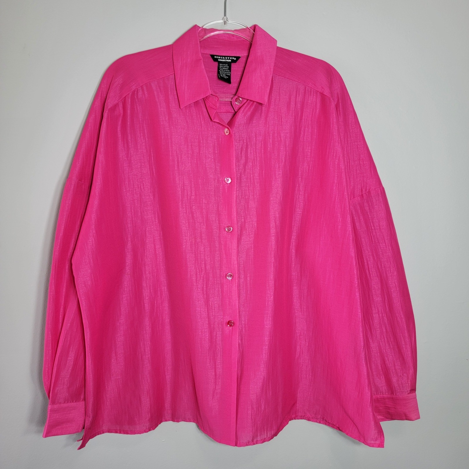 Doncaster Collection Hot Pink Button Down Shirt Oversized Womens 14W
