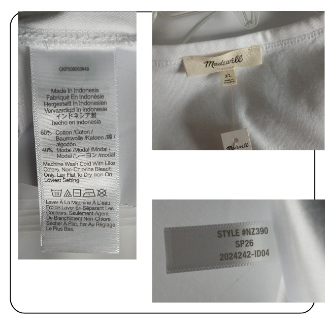 Madewell Shirt Womens XL White Asymmetrical Side Ruched Jersey Tee Top Stretch