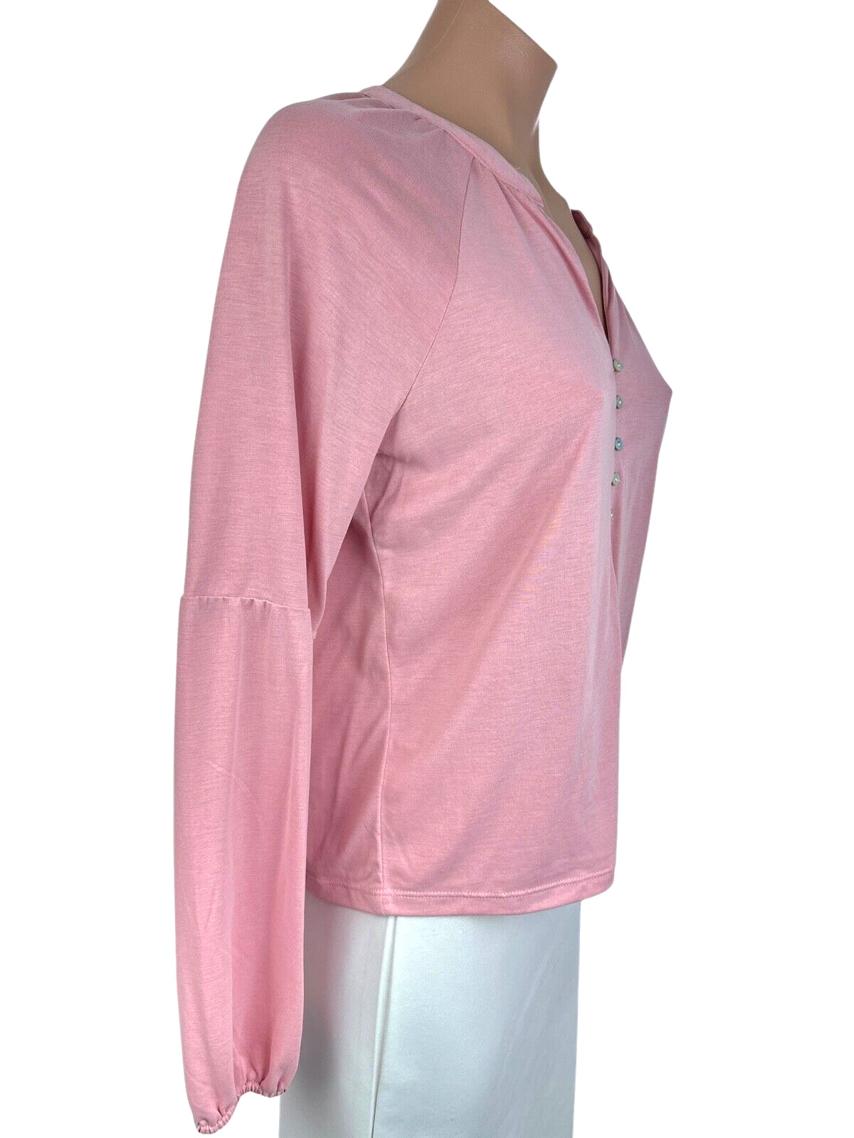 Lucky Brand Sz XS Pink Top Long Sleev Elastic Cuff Modal/Polyester Button Front