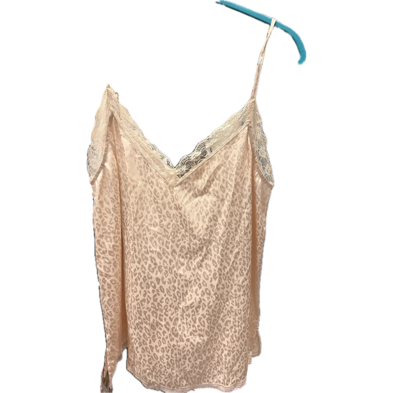 Oddi Women Pink Leopard Print Lace Trim Cami Top Adjustable Straps Size L