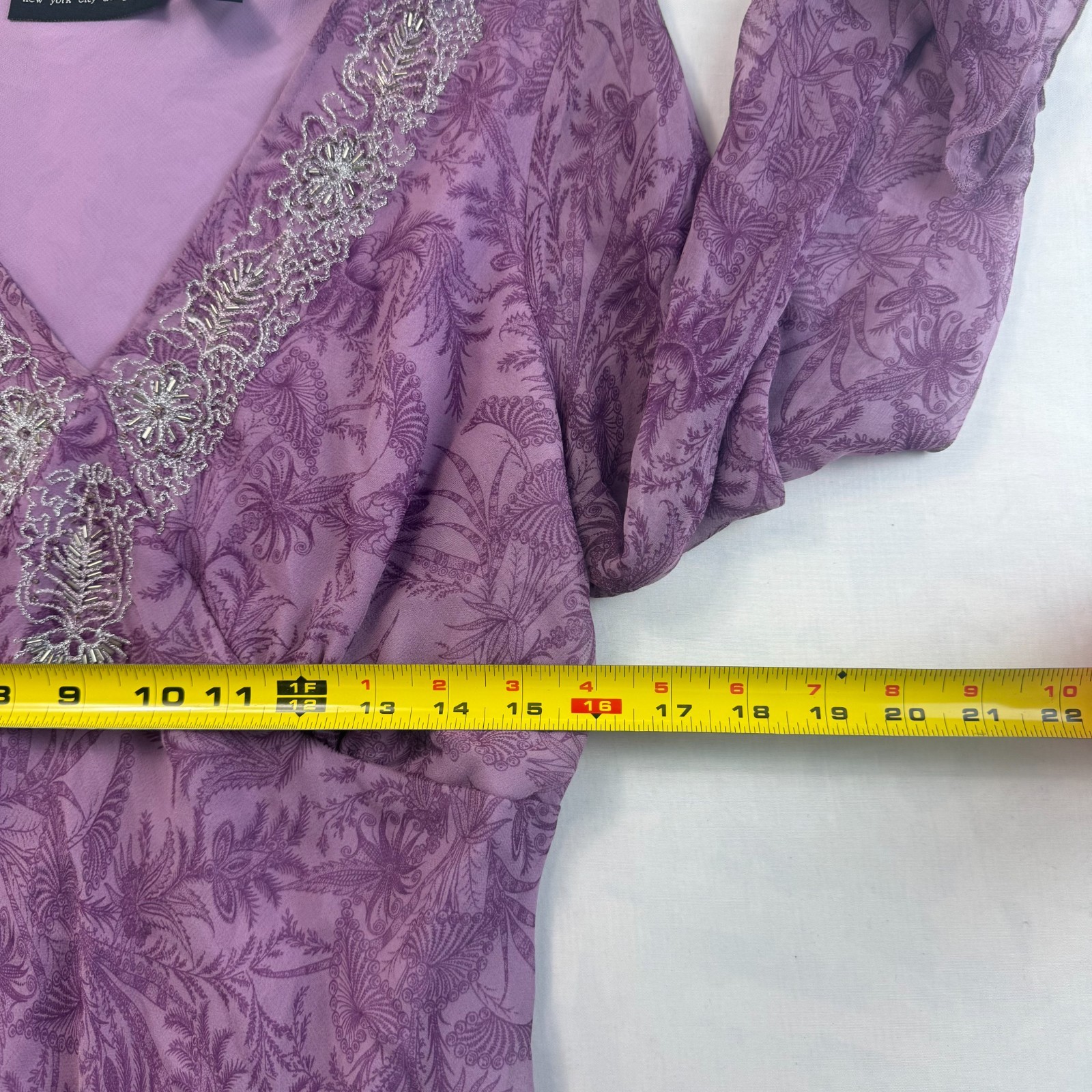 Separates by New York City Design Co. Blouse Womens L Purple Floral Silk Beaded