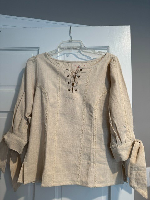 Celtic Fusion Tunic Top Size M Beige Cotton Woven Handmade Elbow Sleeve NEW