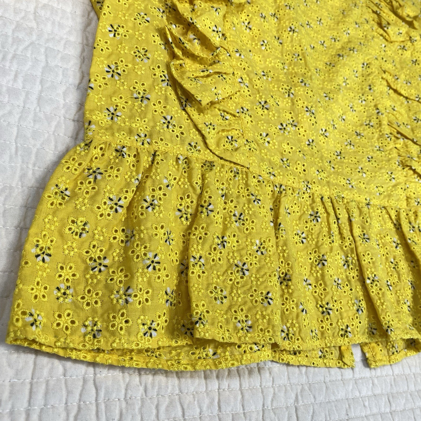 A Loves A Womens Floral Eyelet Ruffle Cottage Boho Yellow Top Size L Zip Back