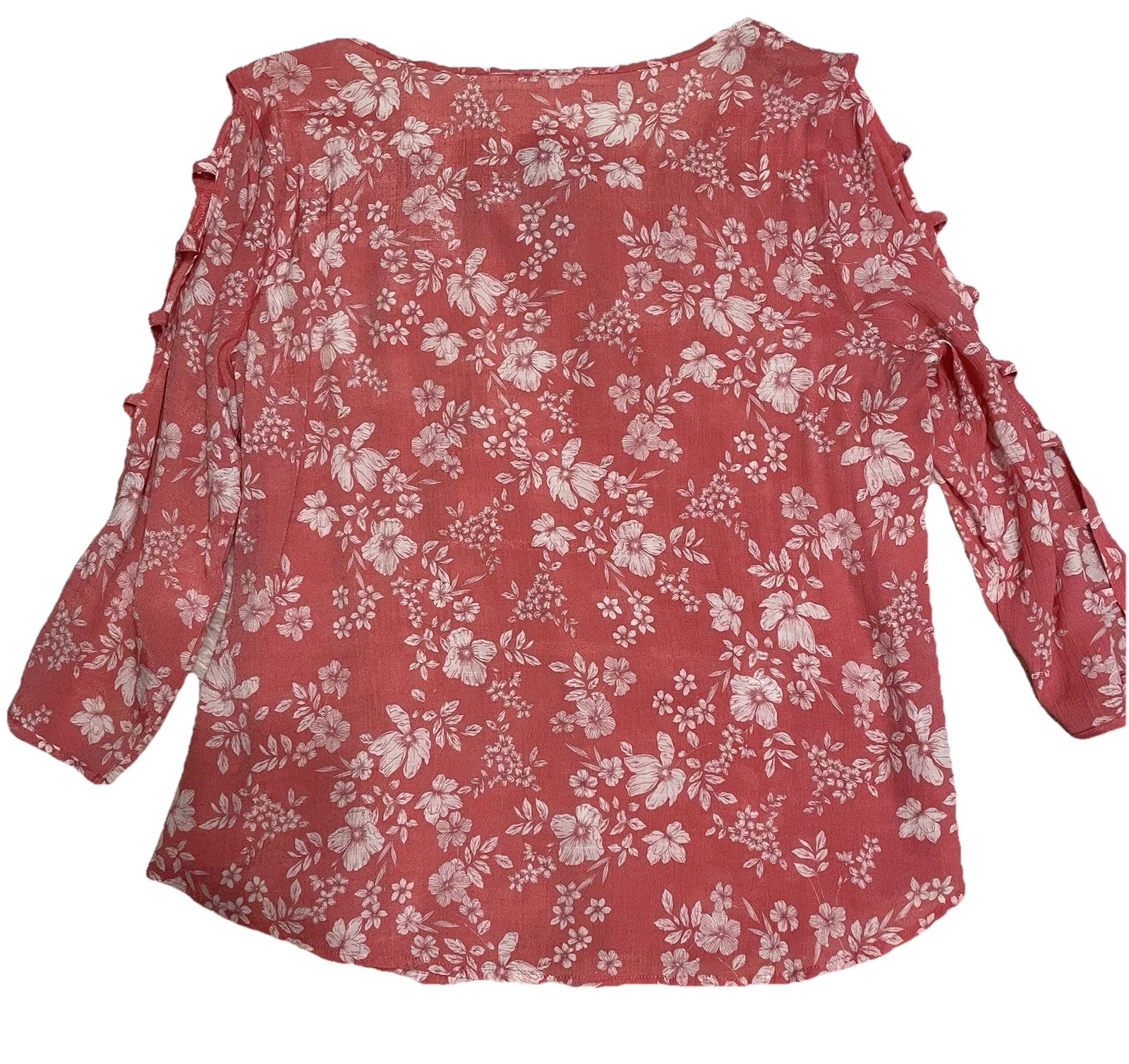 Como Blu 3/4 Sleeve Lightweight V-neck Front Tie Top Blouse L Floral Summer