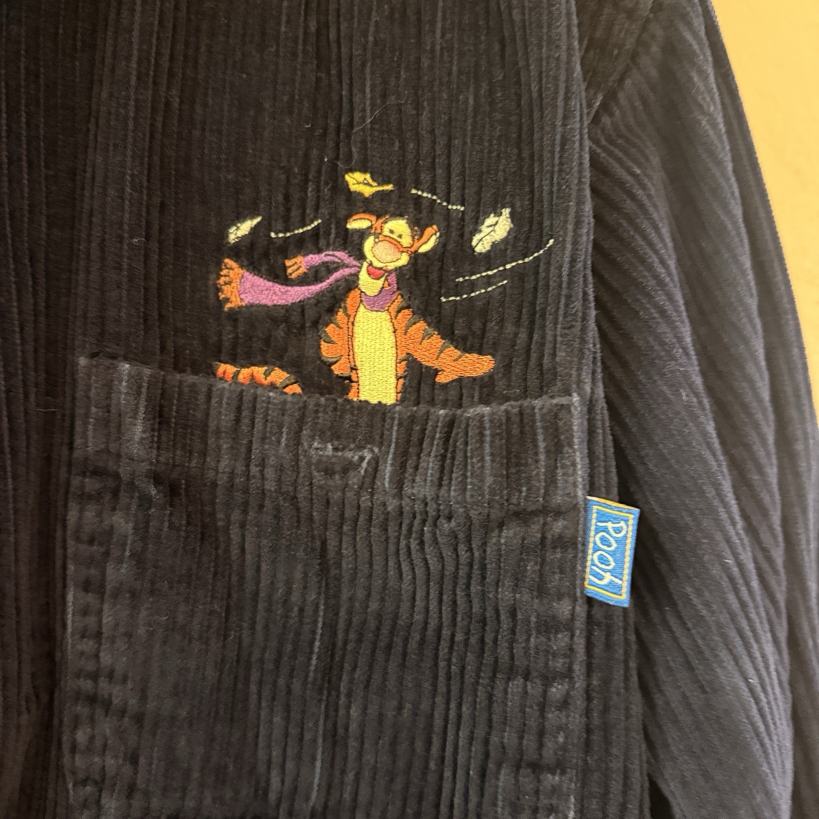 Vintage 90s Embroidered POOH Disney Long Sleeve Button Top Sz m Corduroy Blue