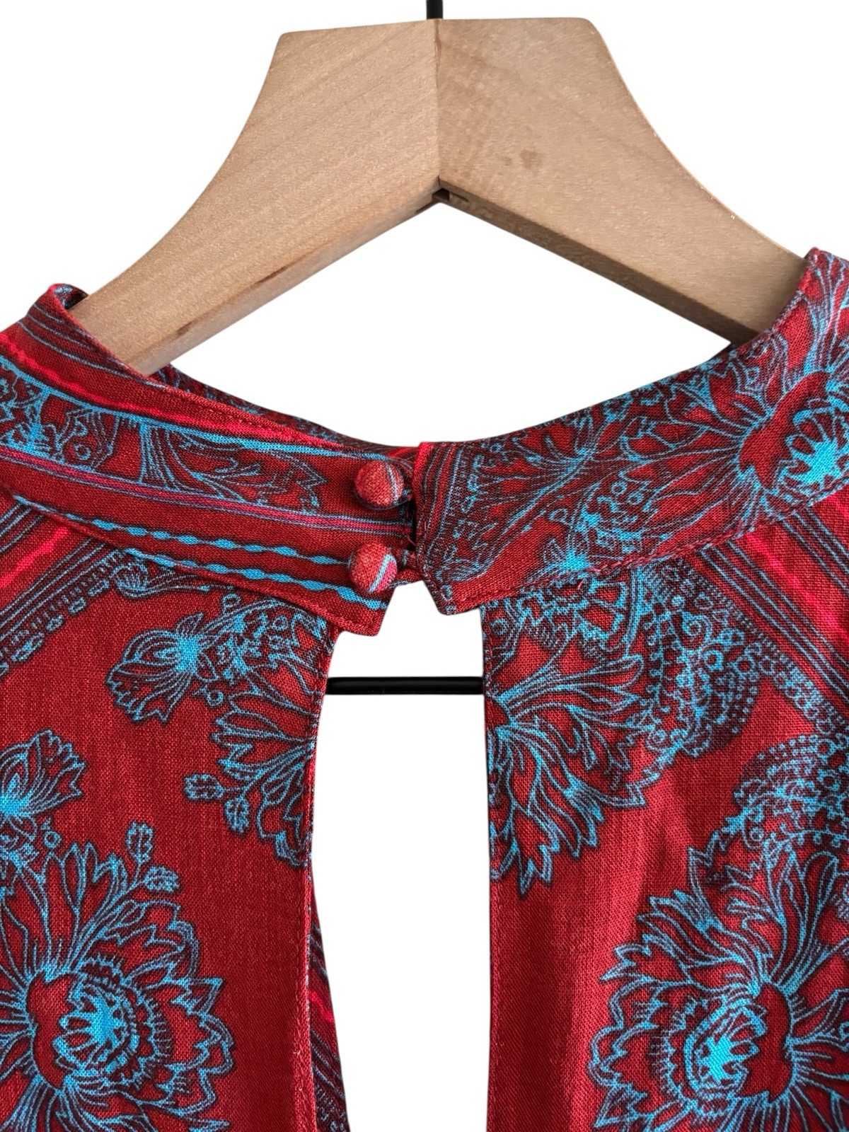 Free People Walking On A Dream Tunic Top Women’s S Red Blue Keyhole Aztec Boho