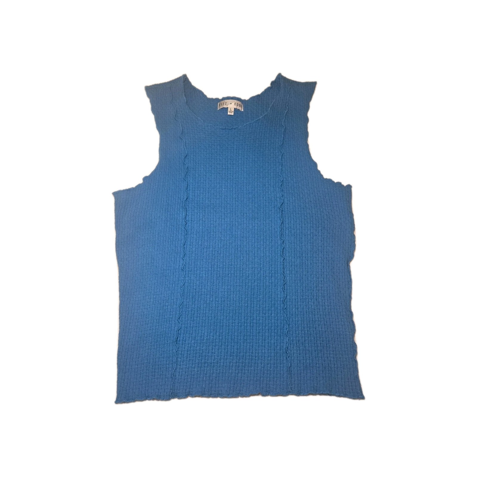 Fitz + Eddi Ribbed Stretch Lettuce Hem Carribean Blue Tank Top Stretch Large