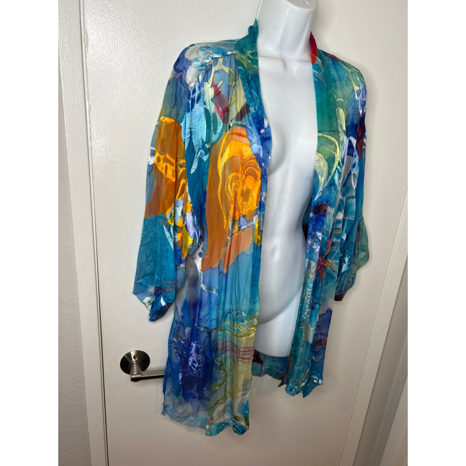 Draper’s & Damon’s Silk Blend Burnout Kimono Topper Floral Abstract One Size