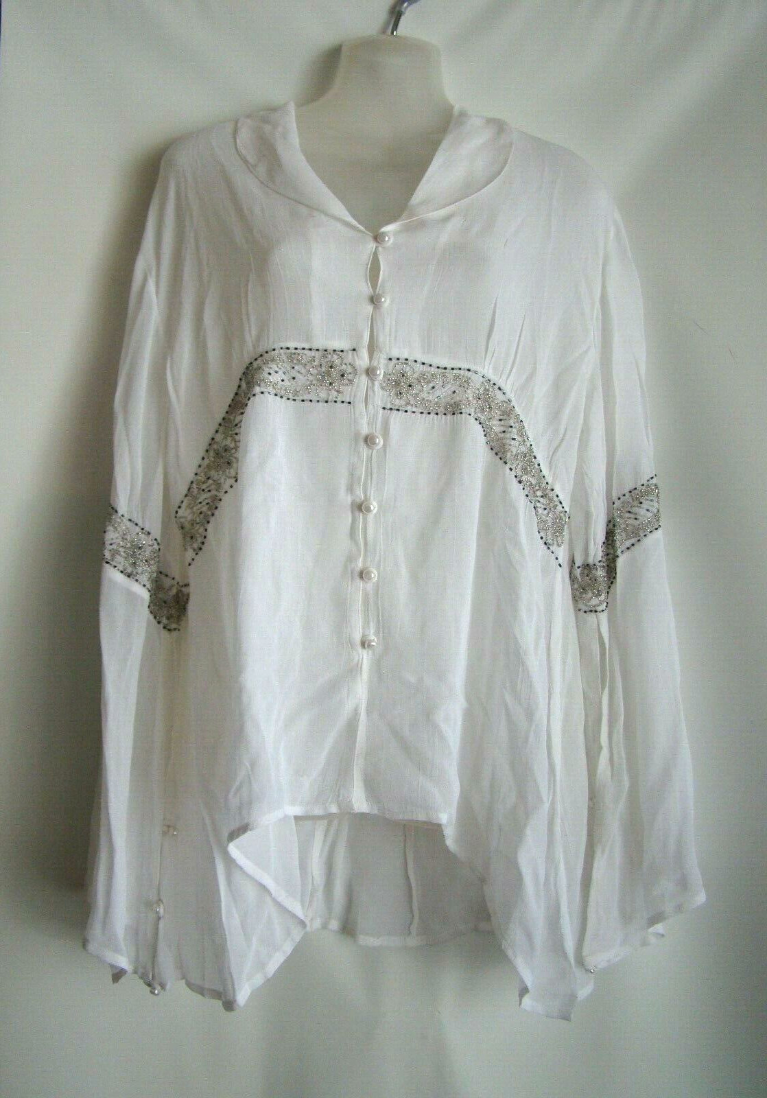 Papillon White 100%Rayon Long Sleeve Asymmetrical Blouse Top sz.XL NWT