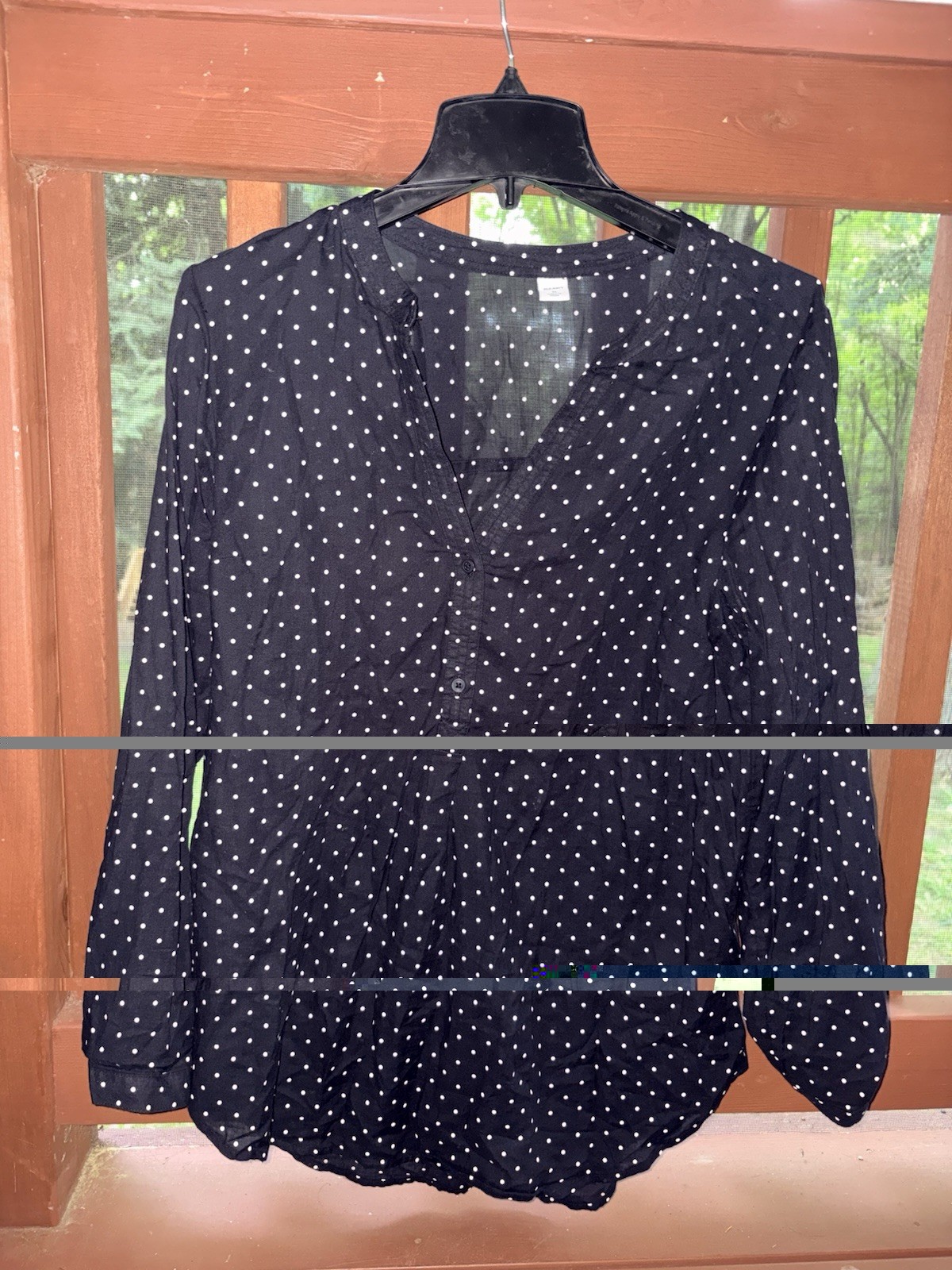 Old Navy Women’s Black/White Polka Dot V-Neck Button Long Sleeve Blouse M