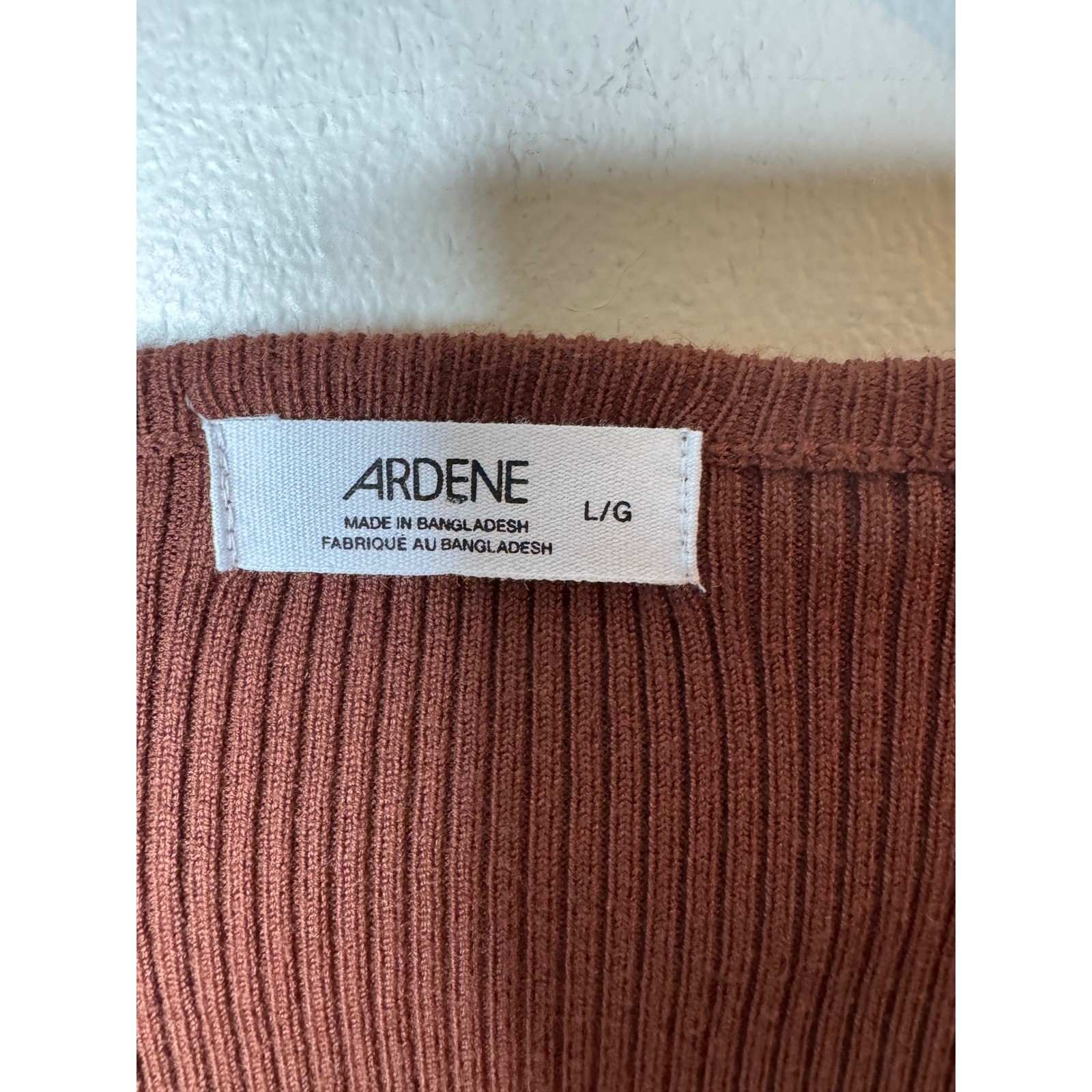 Ardene Brown Ribbed Cinched Front V-Neck Crop Top Short Sleeve L