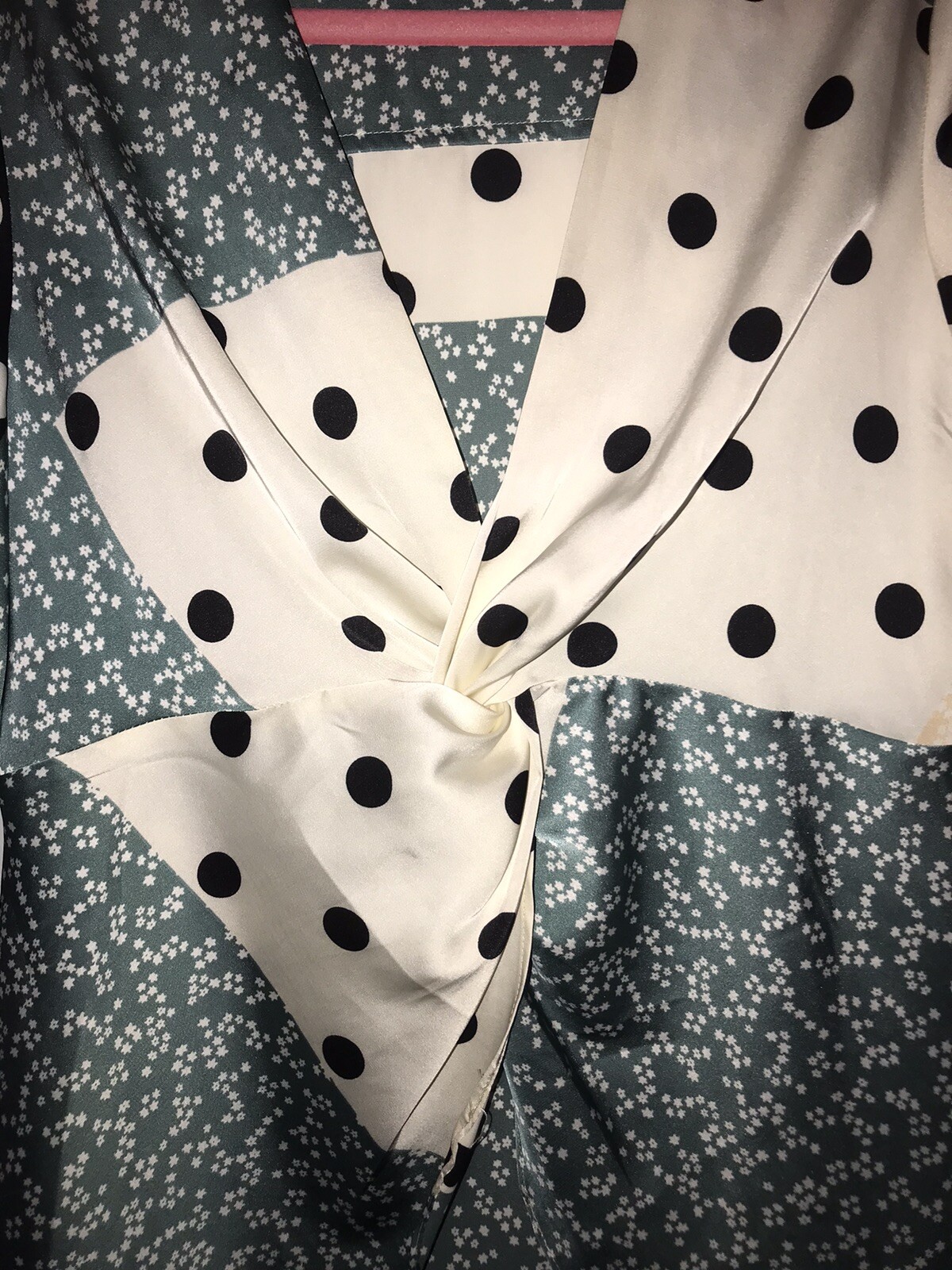 Skies Are Blue Patchwork Floral Polka Dot Top Blouse Size Small