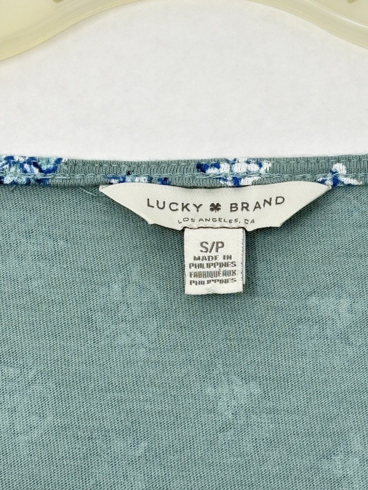 Lucky Brand Womens Square Neck Peasant Top Small Green Floral Long Sleeve Modal