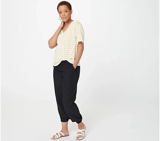 J Jason Wu V-Neck Short Sleeve Striped Tee-Soft Yellow-Large-NEW-A397011